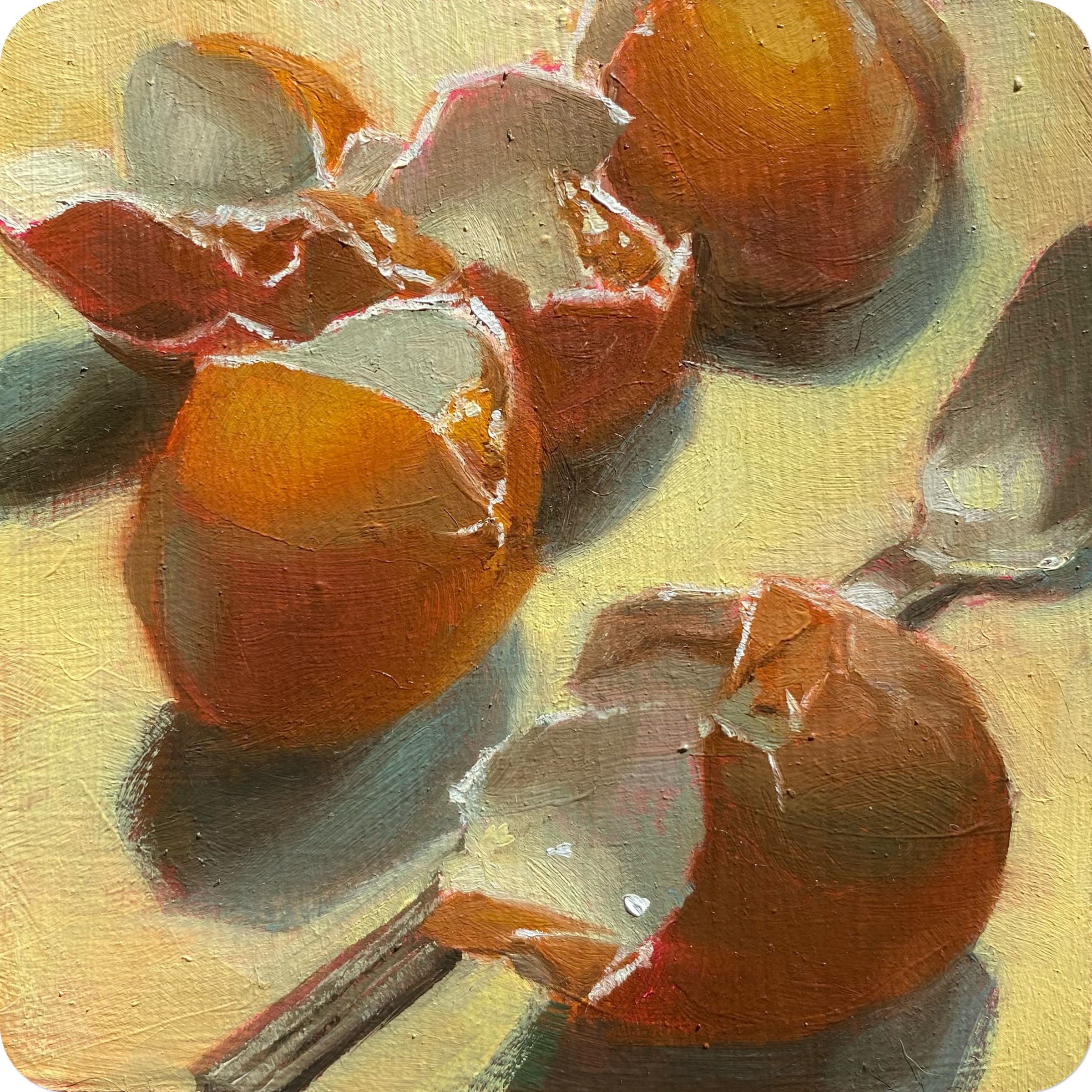 gwen-egg paltrow, 202410 x 10 cm oil on MDF coaster