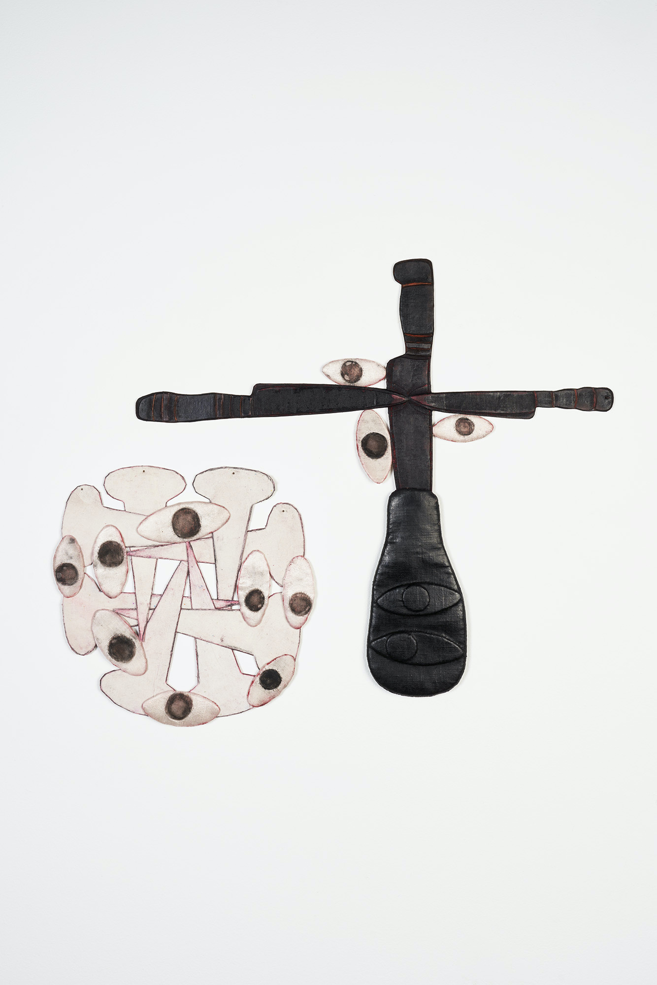 ’Fé Cega Faca Amolada / Olho por Olho’ (Installation View detail, 2025. Oil and wax on cloth and canvas. Sizes and dimension variable.