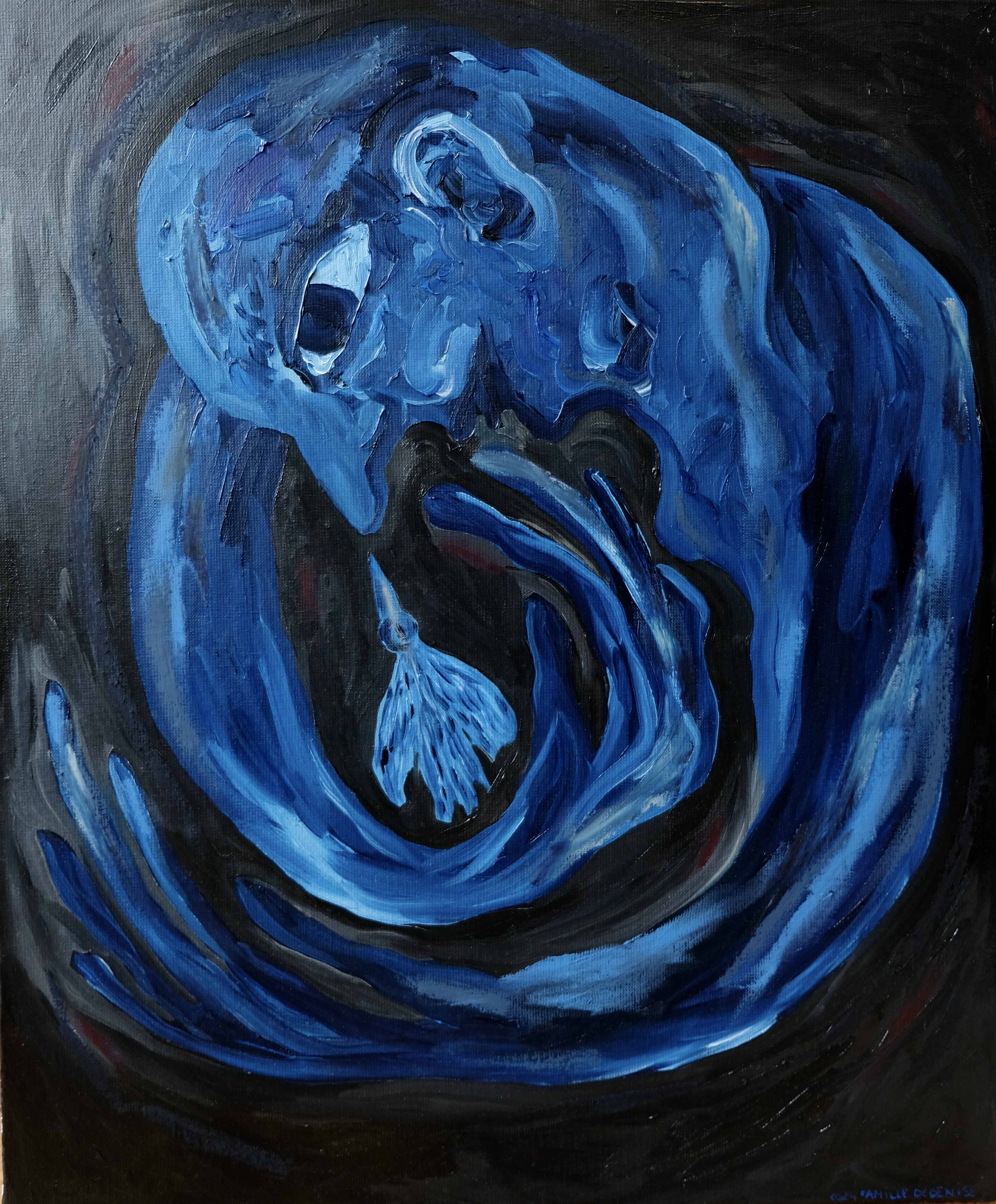 ^ 'The old woman and the bird', oil painting on linen canvas, 65x54cm, 2024