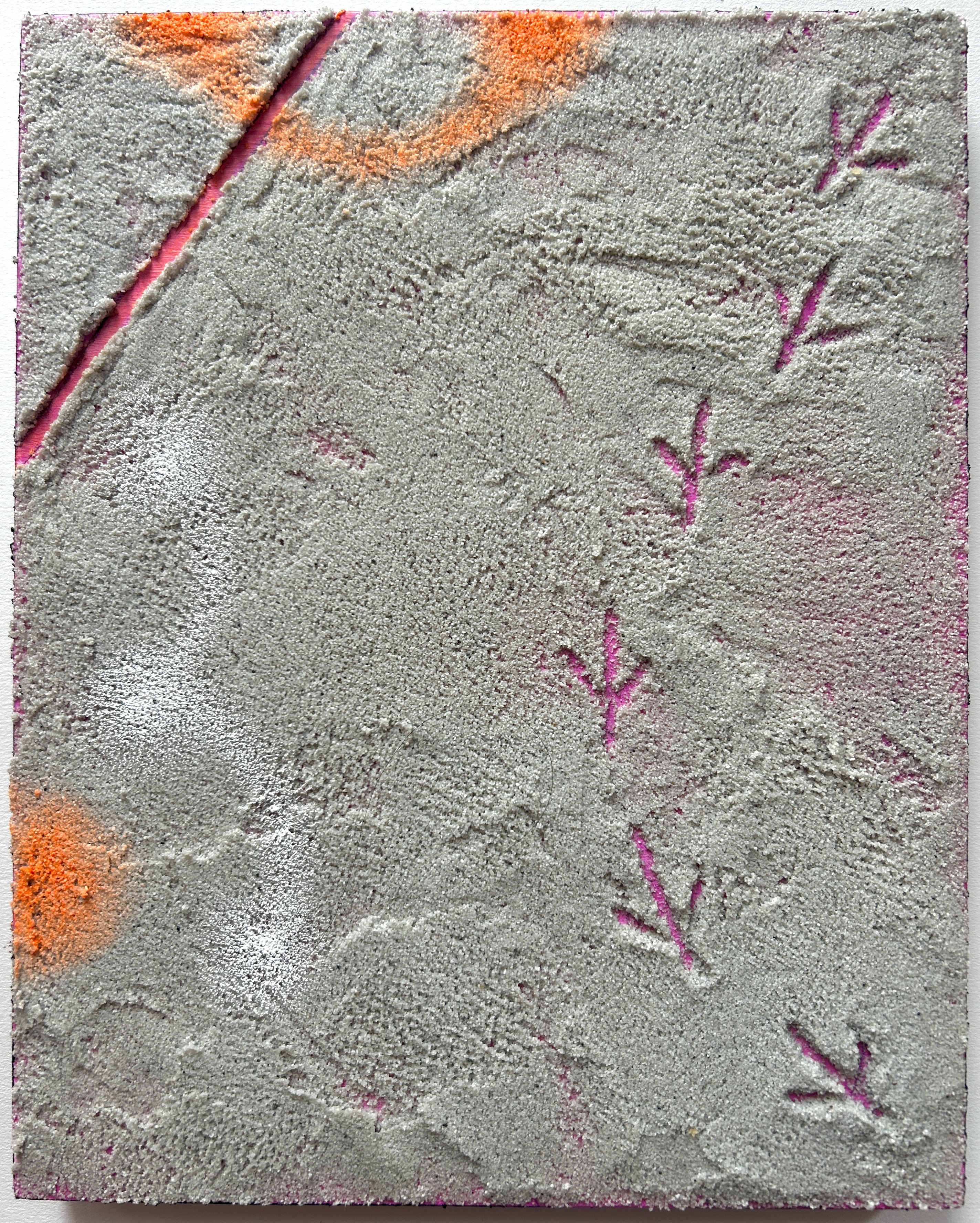 "a long ways to go...(you'll make it there)." coarse pumice gel and acrylic on wood panel, 8"x10". May 2025.