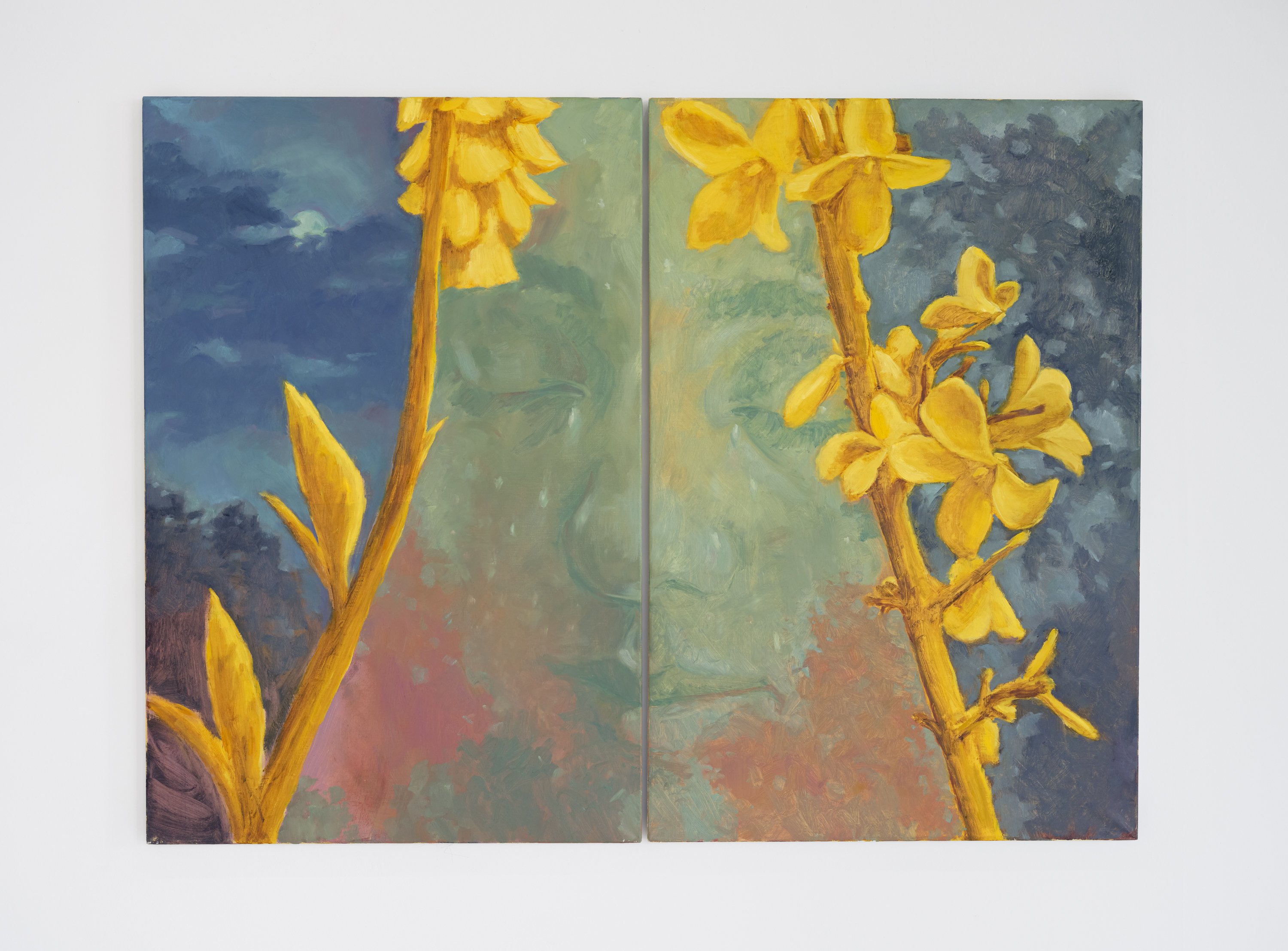 "As spring flowers bloom (diptych)", 36 x 48 inches, oil on linen, 2025. $2,400