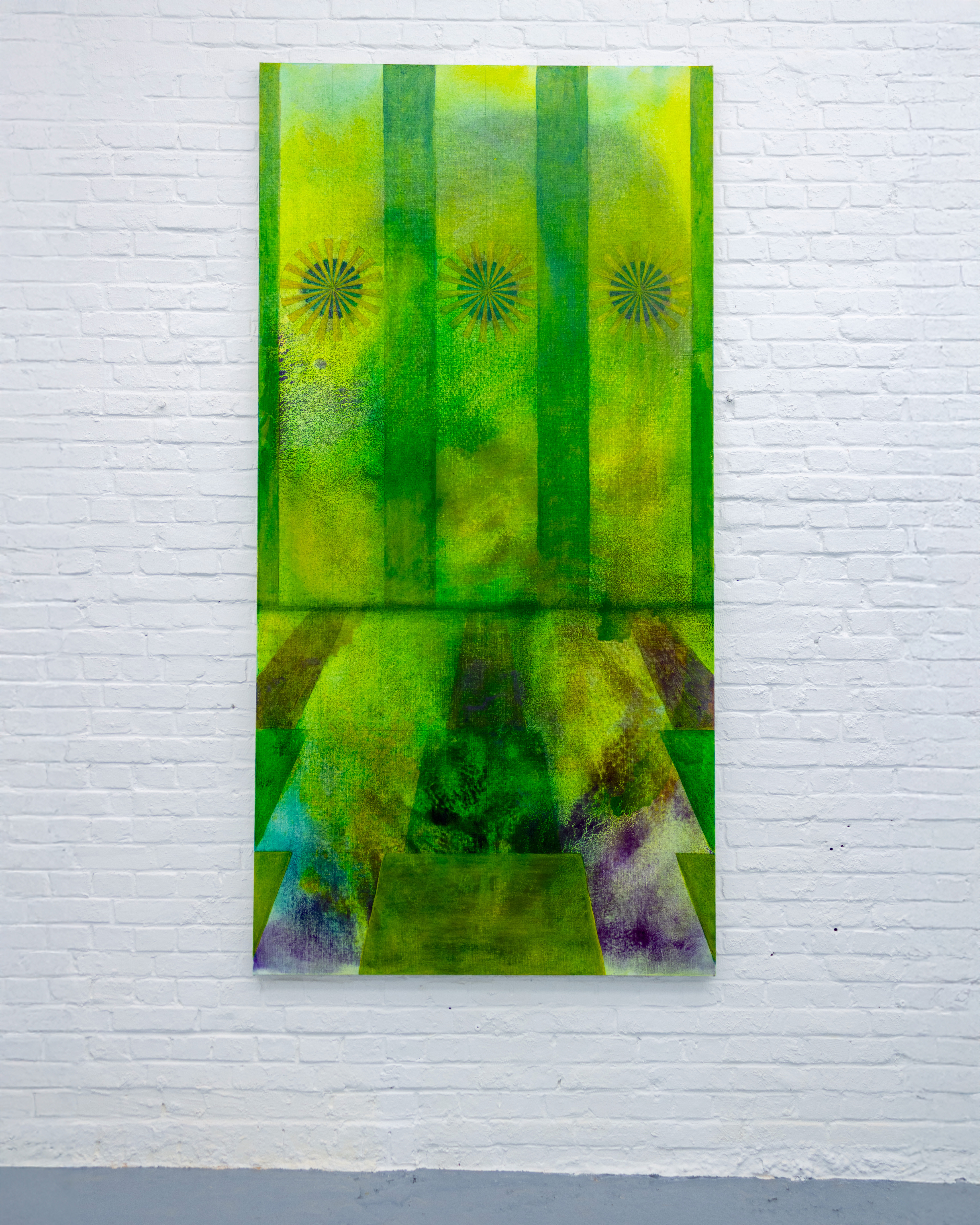 "Emerald, cadmium yellow and cobalt violet" egg yolk and oil on linen, 200x100cm, 2024
