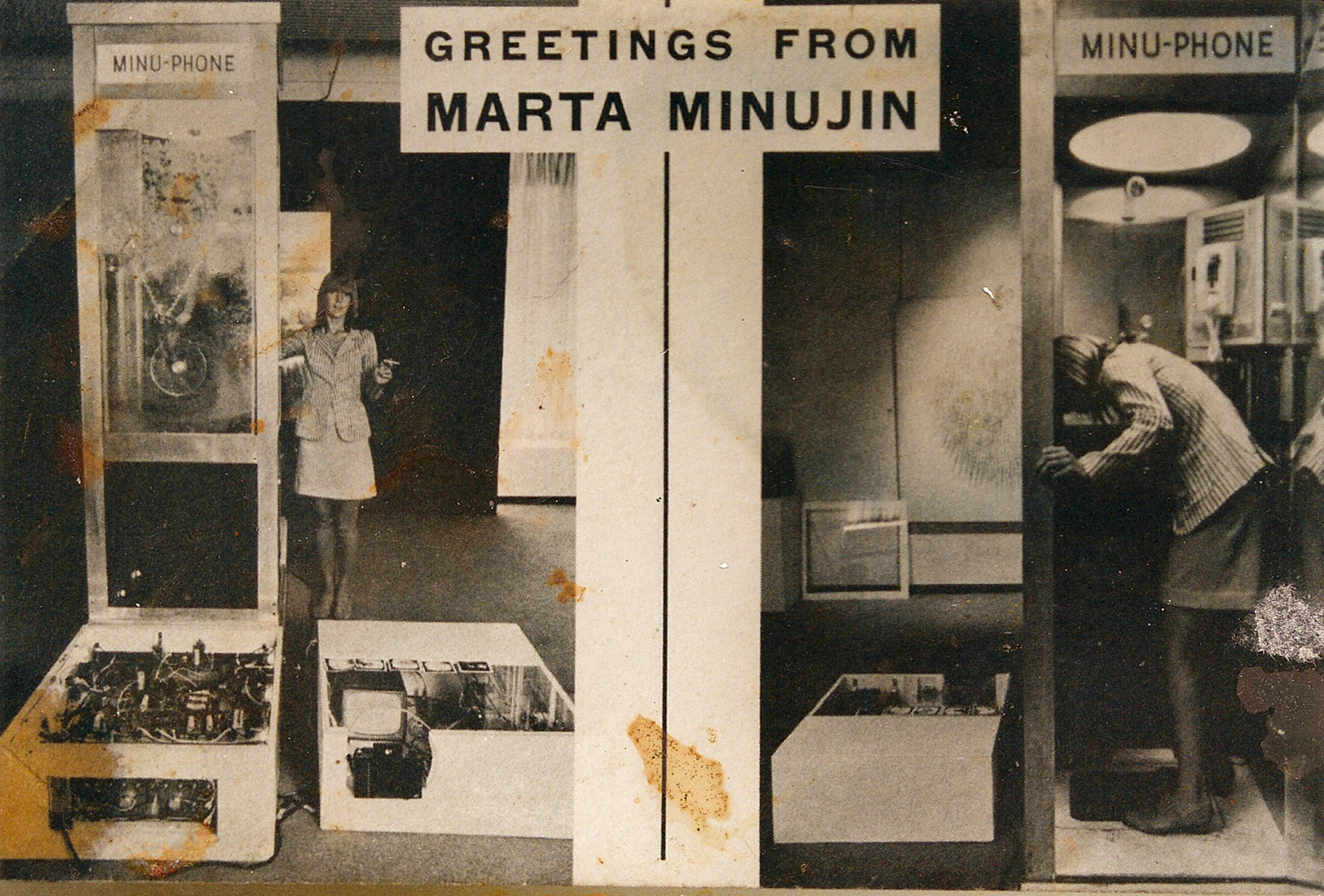 Marta Minujín, postcard, 1969, featuring _Minuphone_ from 1967