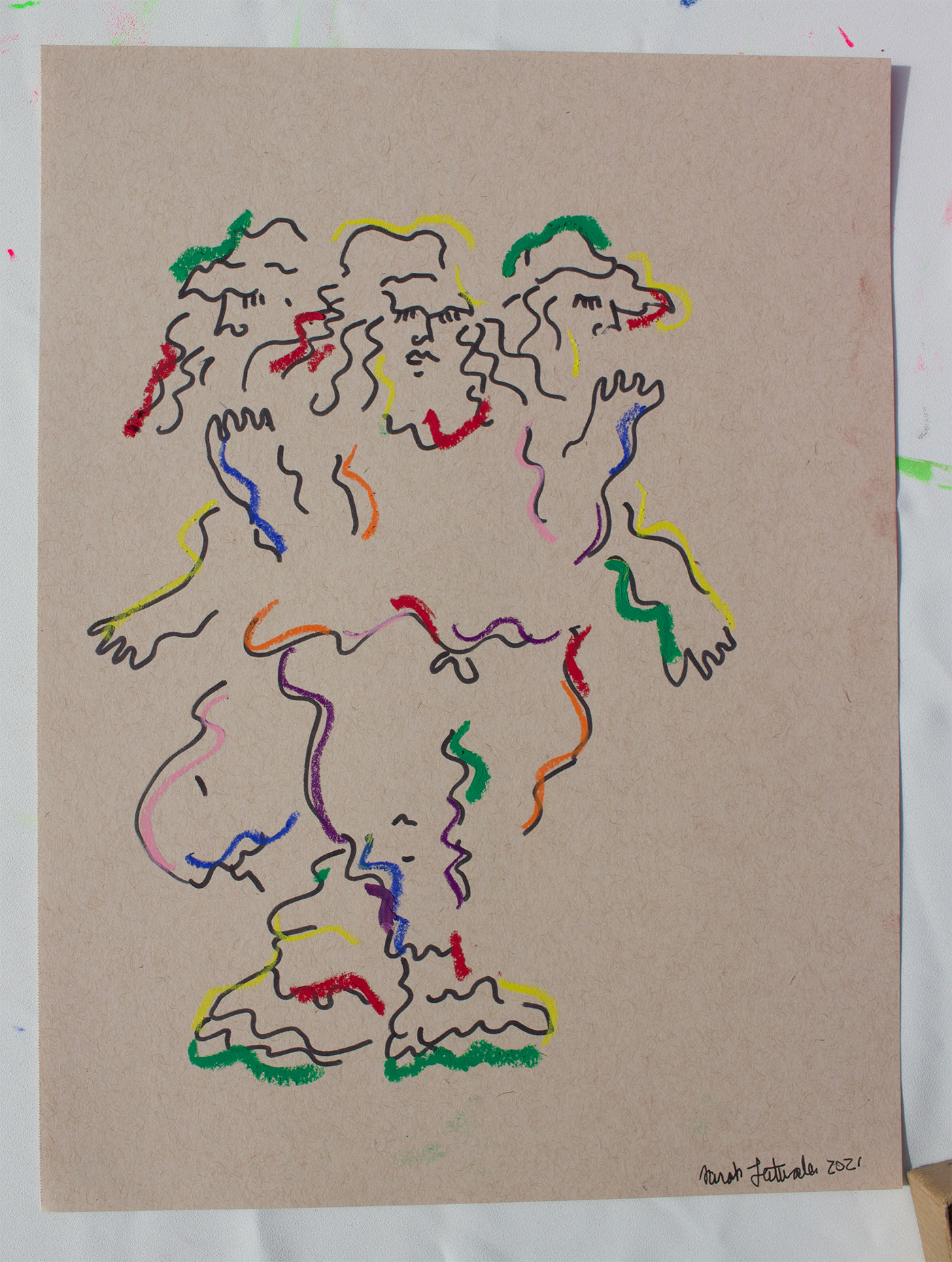 Dancing Portrait #2, 2021, marker, ink, pastel on paper