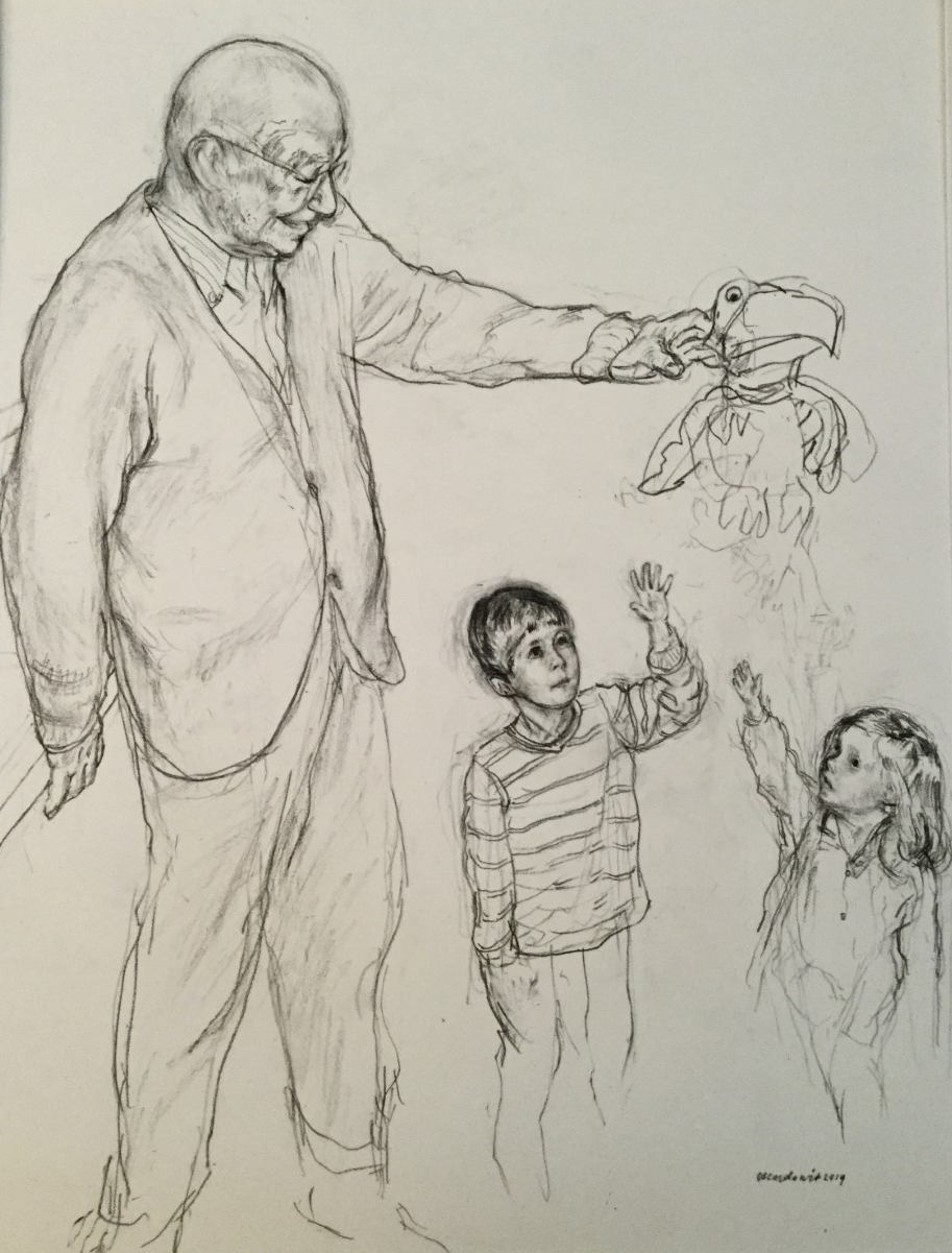 Zelf met Voss en Lena 2019 - charcoal 60x45 cm