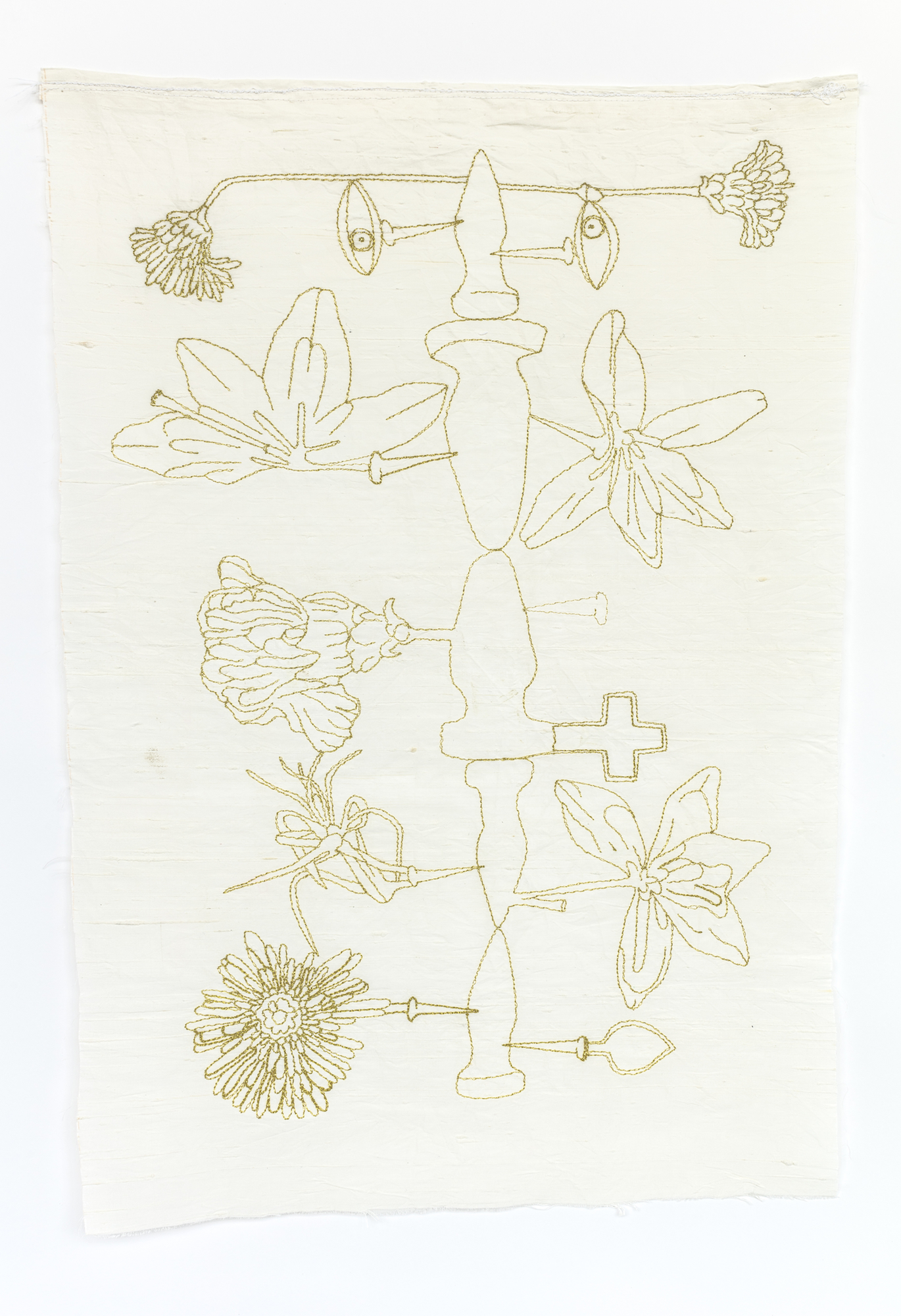  Les Fleurs du Mal, 2016 . Embroidery on silk .  40 x 22 cm 