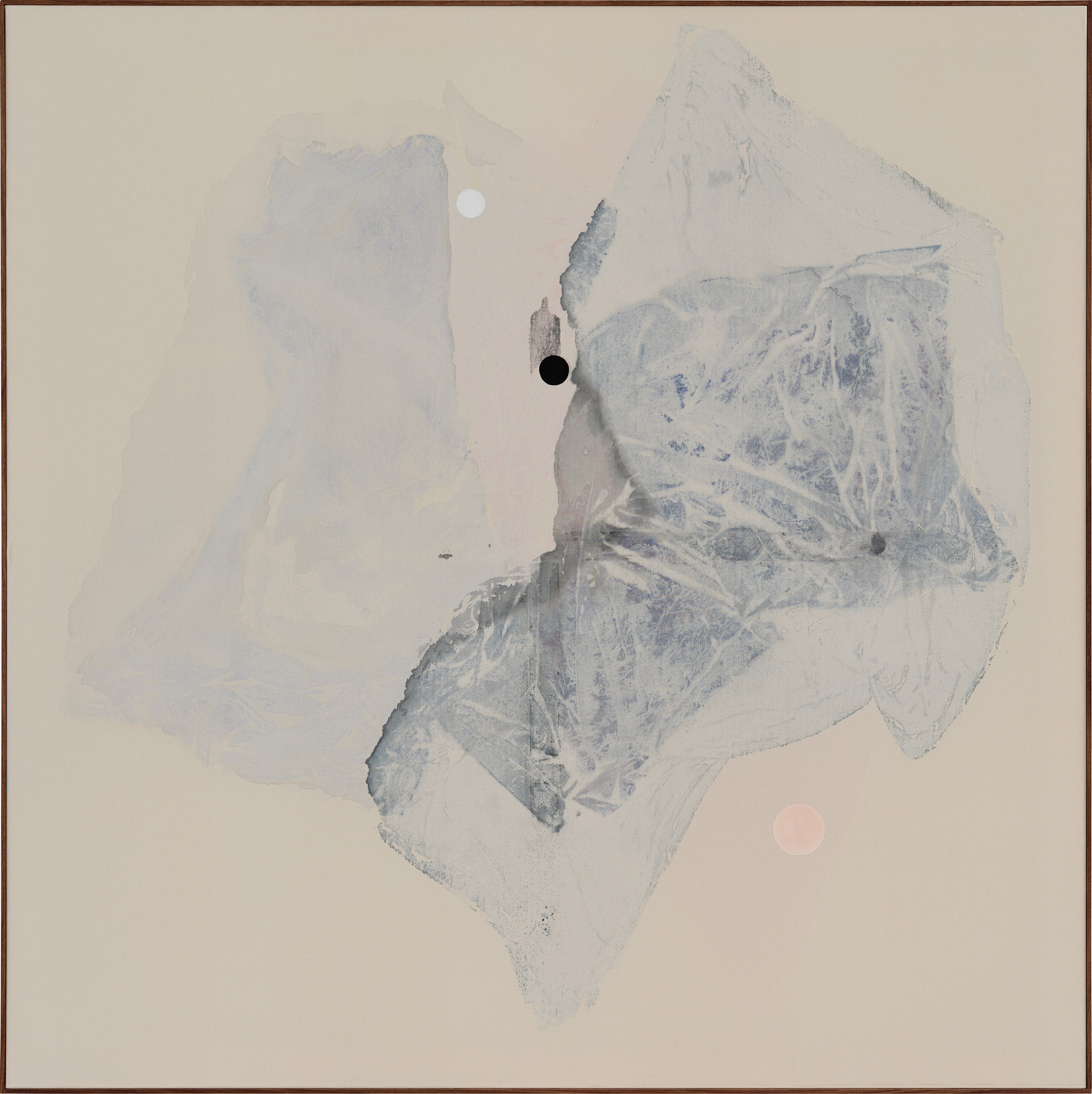 Brume, 2022, acrylics on canvas, walnut frame, 202 x 202 cm