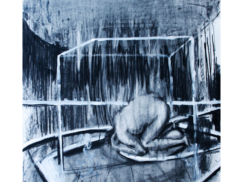 Fetal Position (Francis Bacon's Box)Charcoal and gesso on paper35"x30"2010