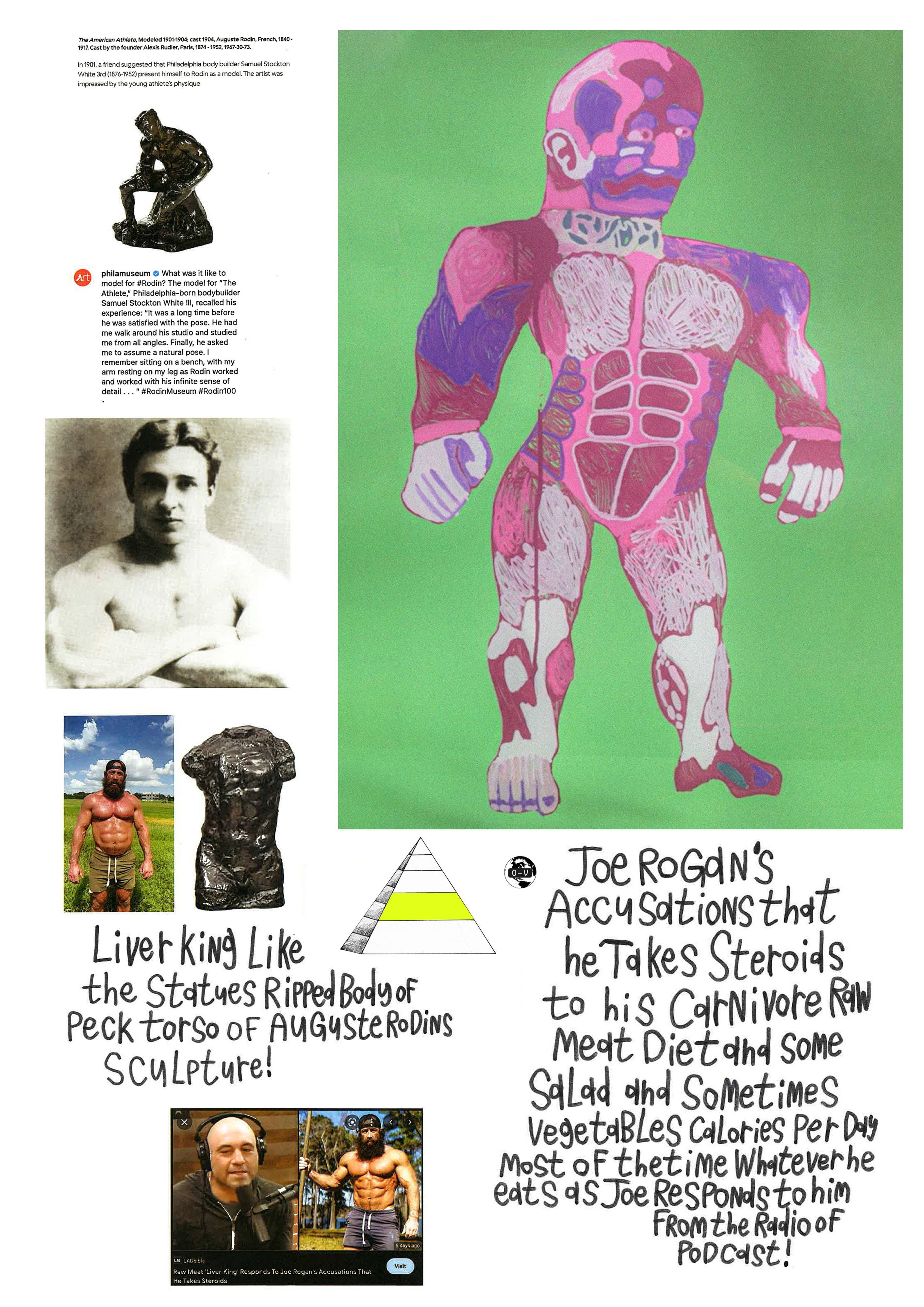 Kurt Bosecke, research notes on Rodin and Rogan, 2022. texta and digital collage