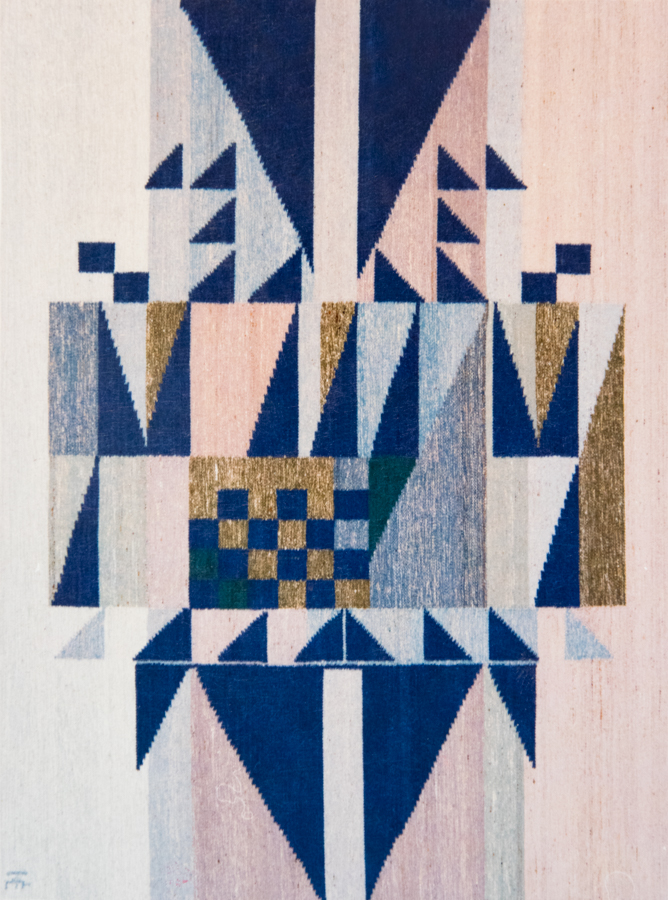 Handwoven wool rug. Serial production. 1990's