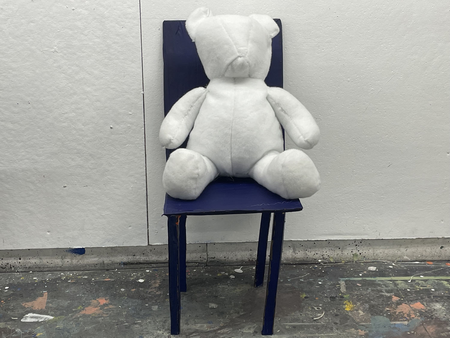 Pristine White Bear on Chair2021-2022, Fabric, cotton stuffing, cardboard; 40x16x40