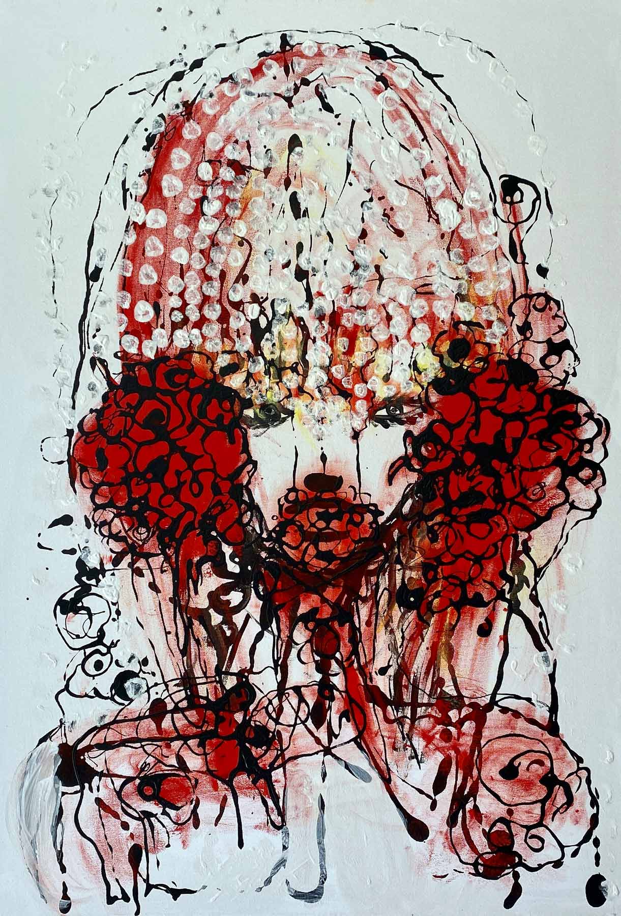 eva gessner woman with bloody flowers in her face