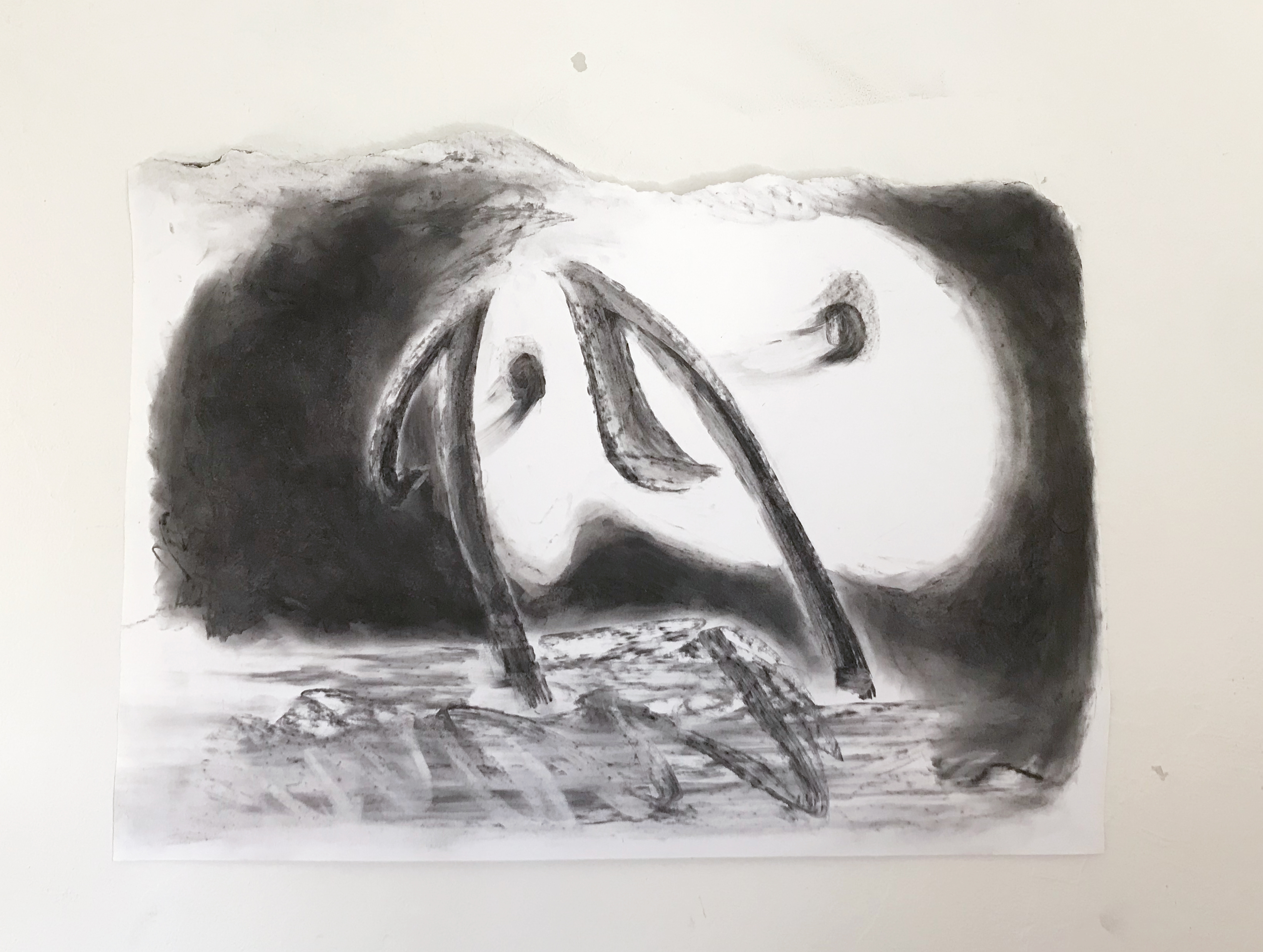“Under (the wind, next to) the sea”, 2023, charcoal on paper, 62x87cm