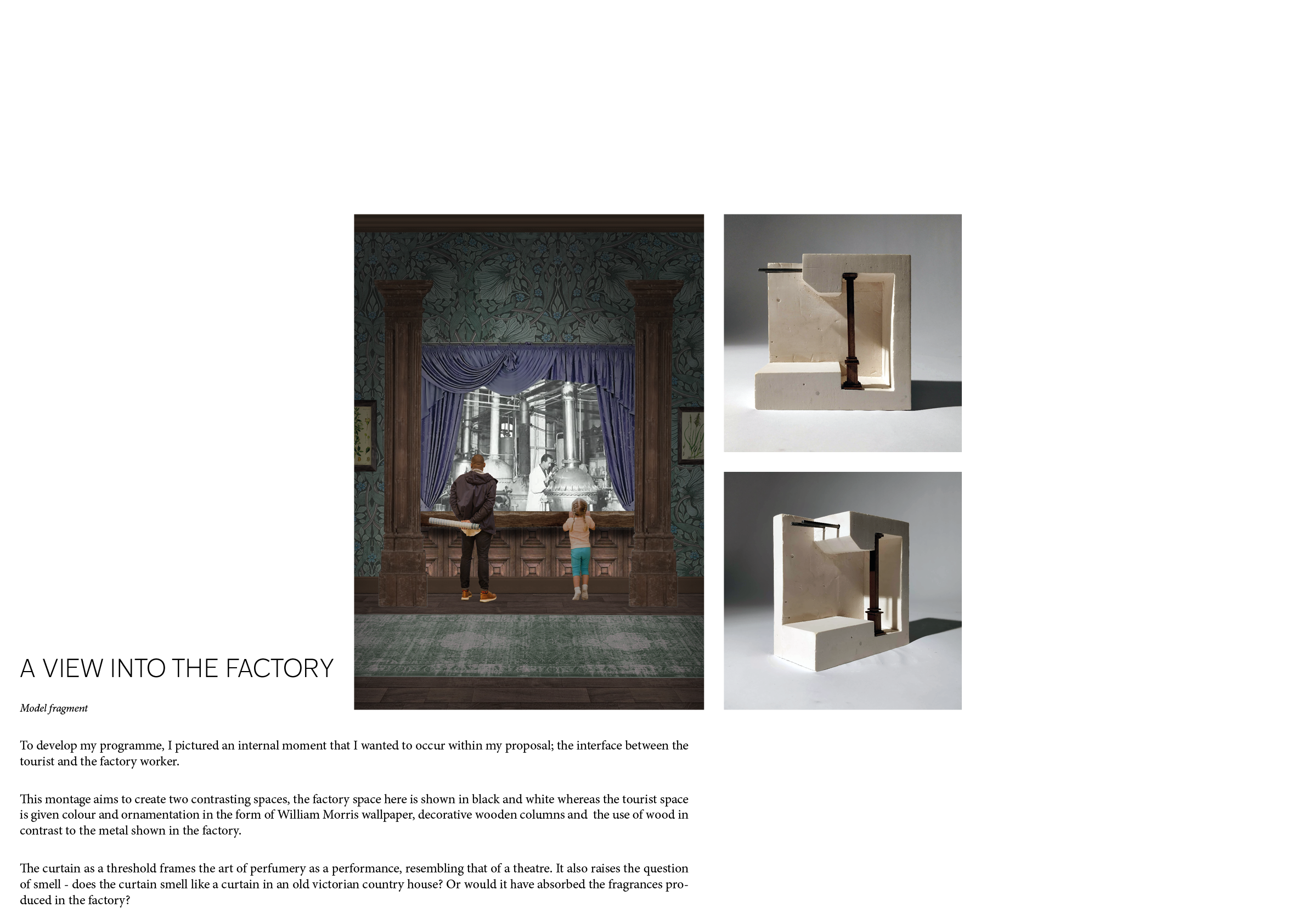 Montage and sketch model of plaster cast and wood
