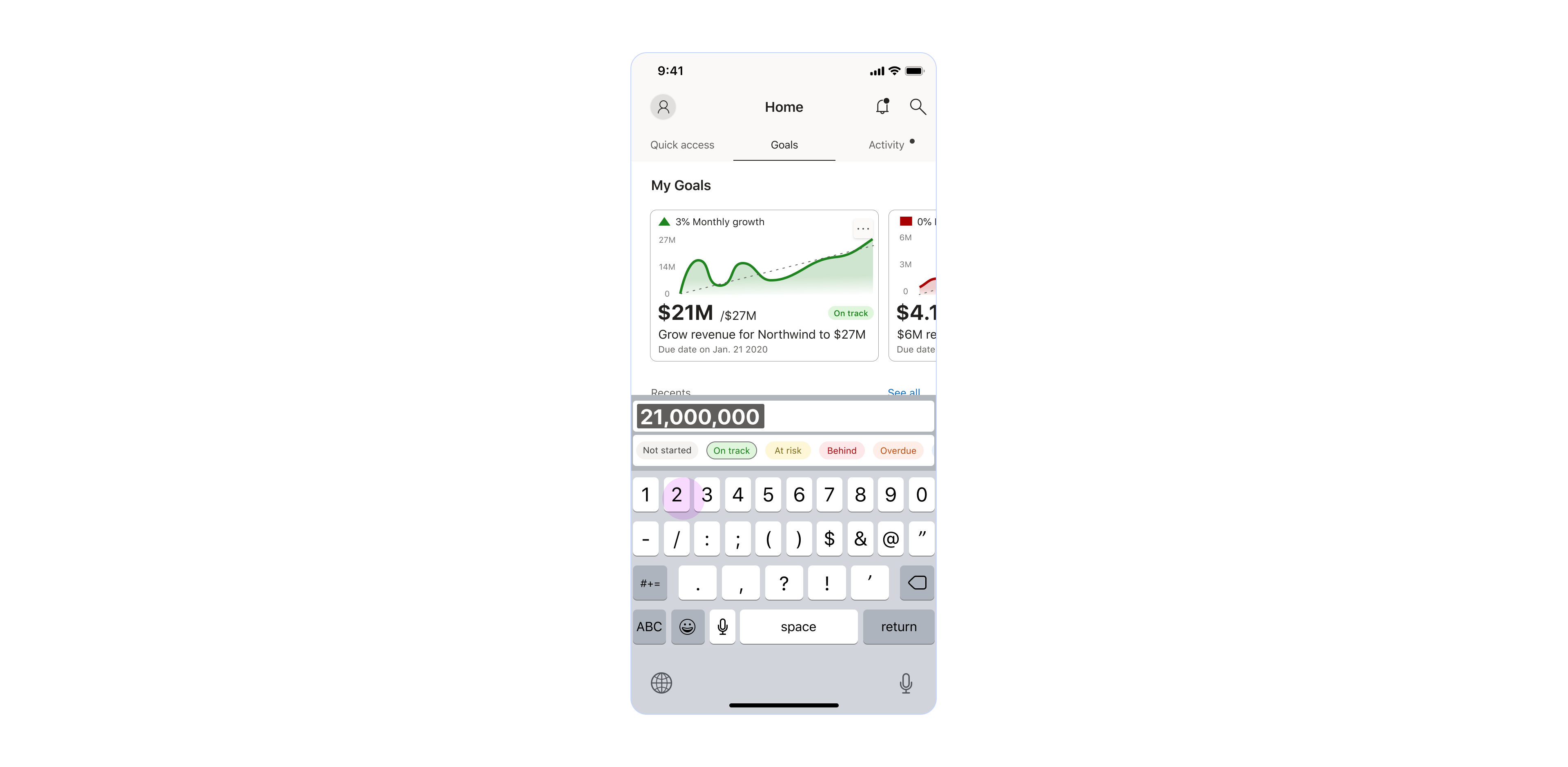 "Quick check-in" action pops up the keyboard.