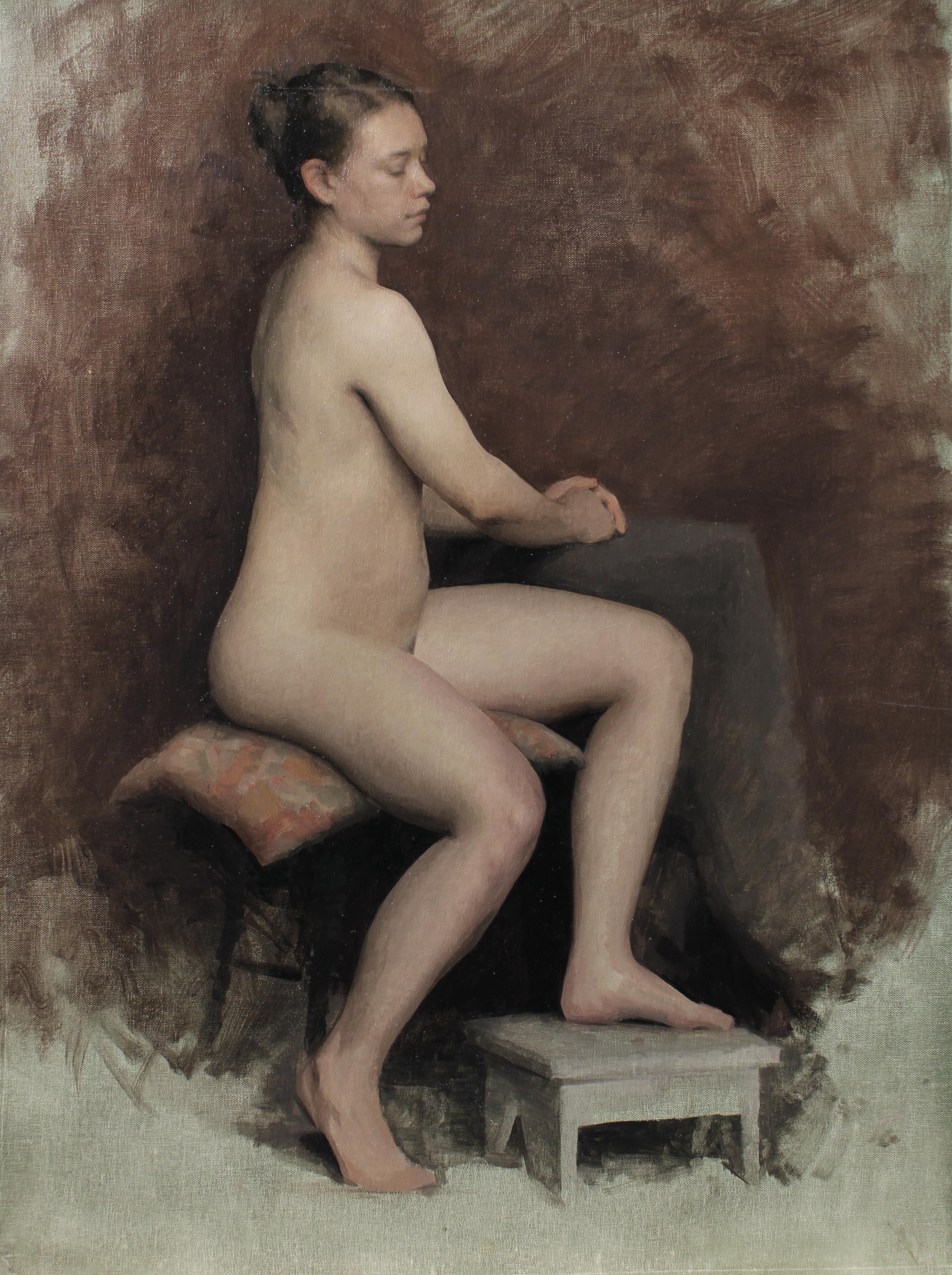 Long pose figure of Katie, 202424"x18", oil on linen panel