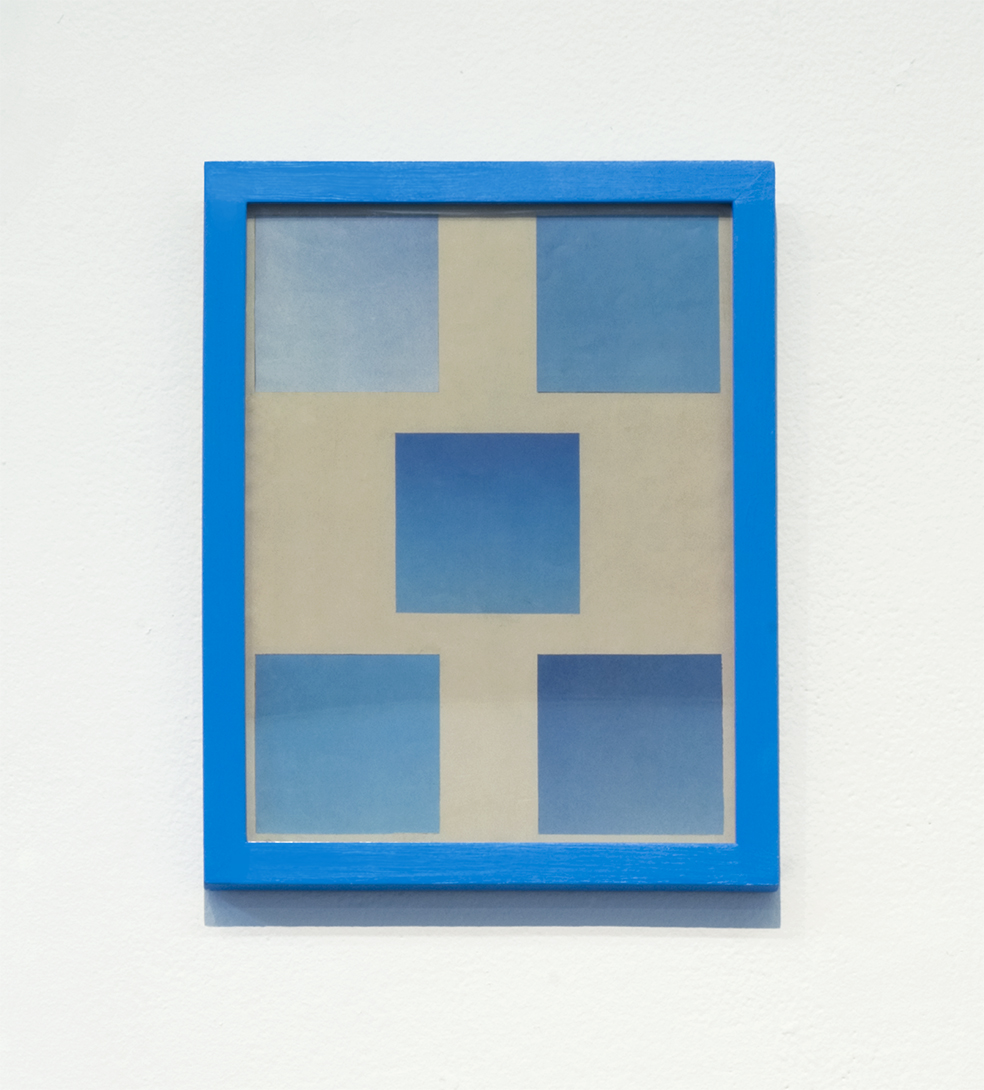 Chin Up, Chin Up - Framed blue sky photographs on found magazine layout - 2015