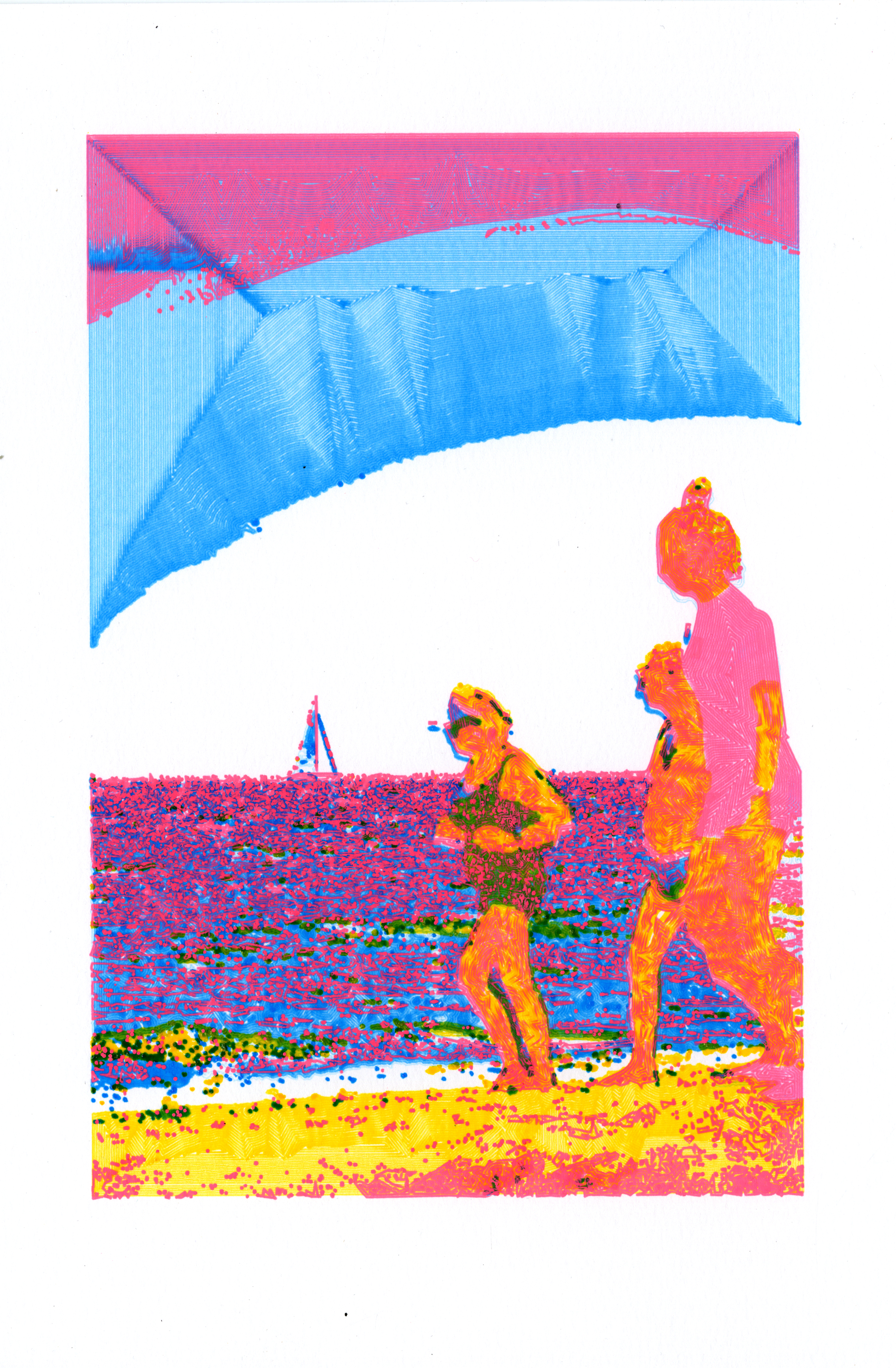 Coney Island #1, 2022; Gel ink on paper (3 colors); 7.75 x 11.75