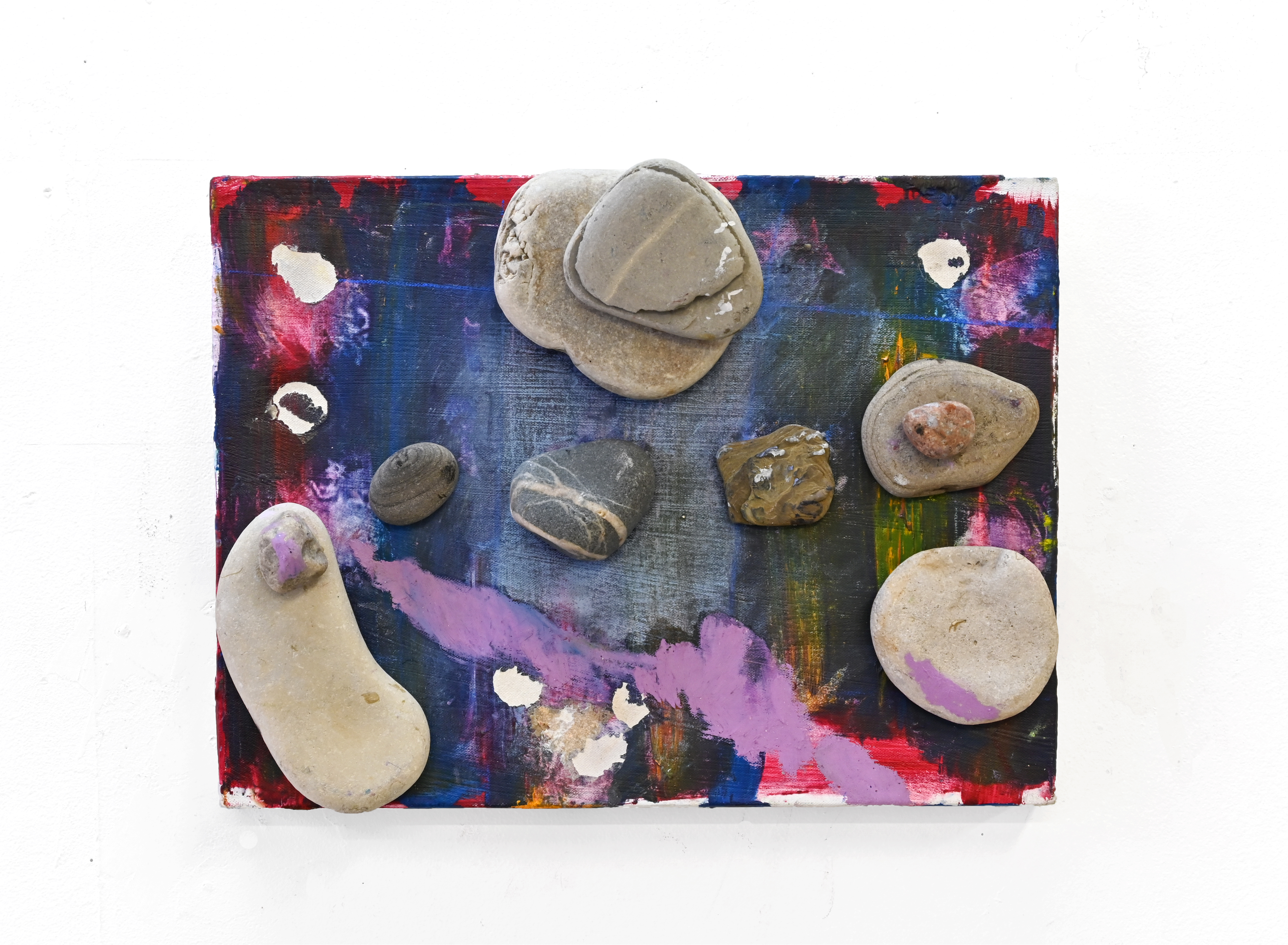   free thrower   12"x16"  oil, pastel, pencil, stones on canvas