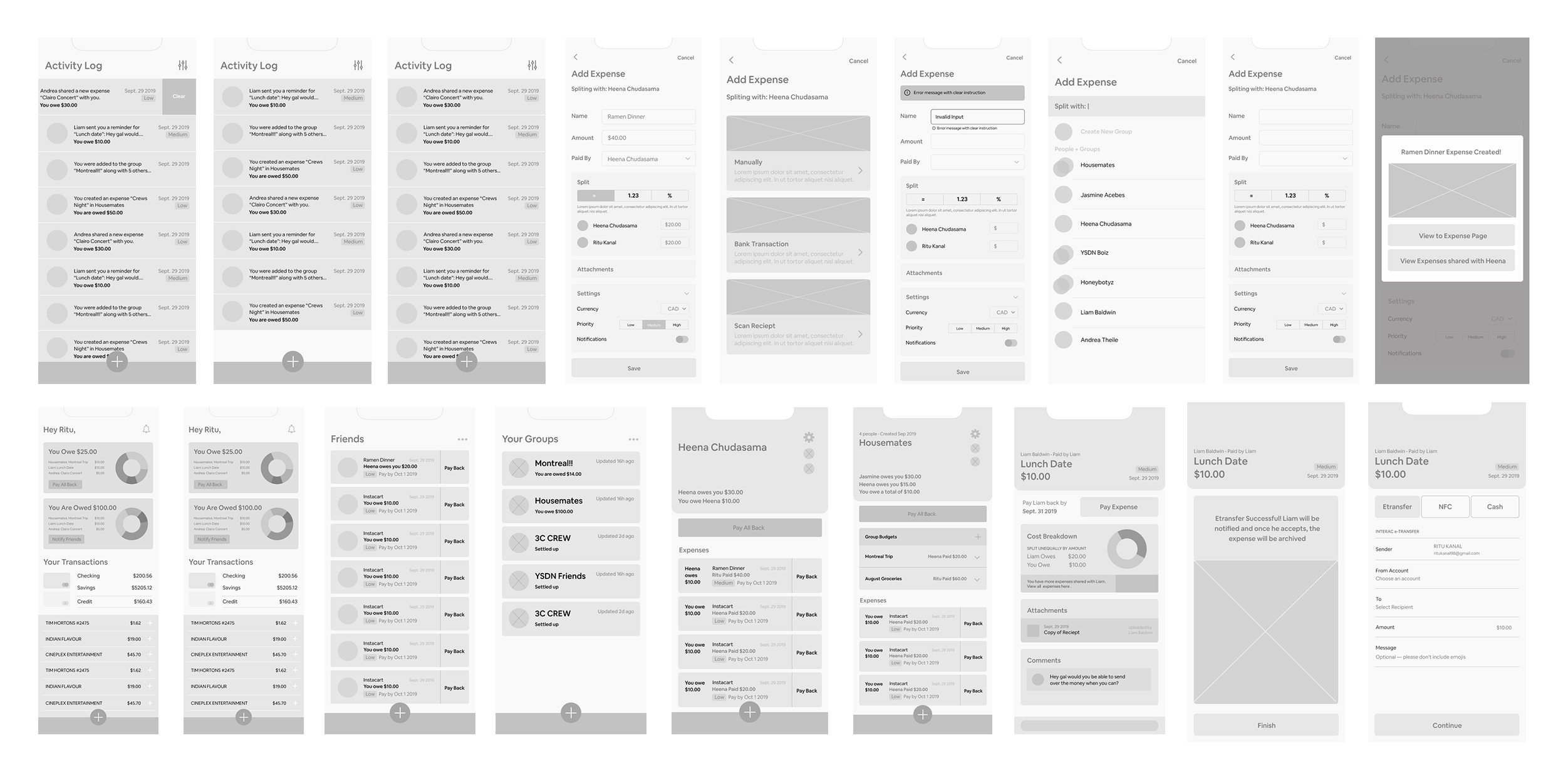Mid Fidelity Wireframes