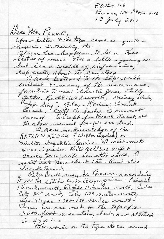 Letter from Wadsworth O'Connor in response to my query on the existence and identity of Retlaw Kedzu (Walter Uzdek?).