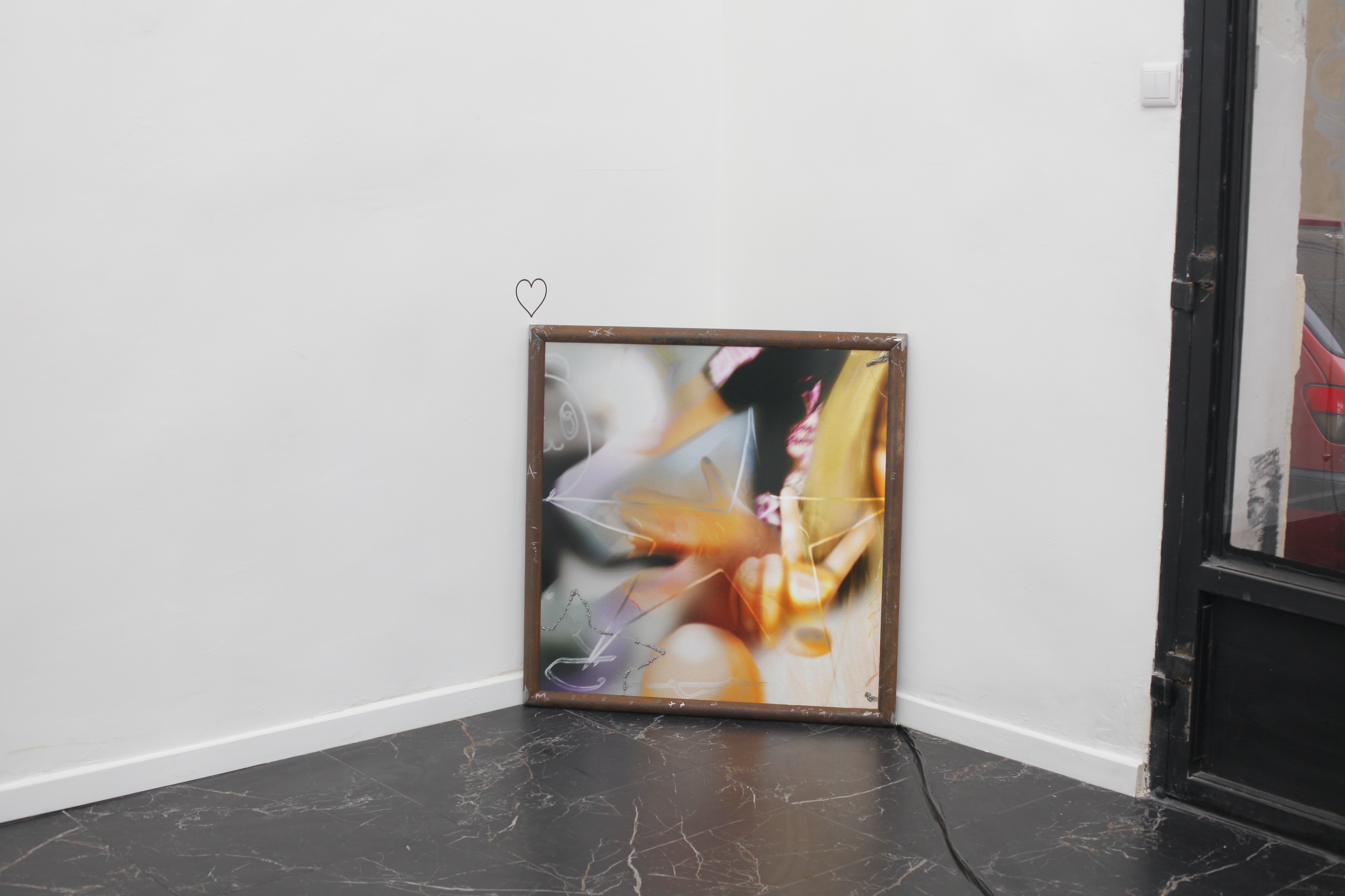 Destiny7, 2022 Ink on brushed aluminum, steel frame 87 × 85 cm