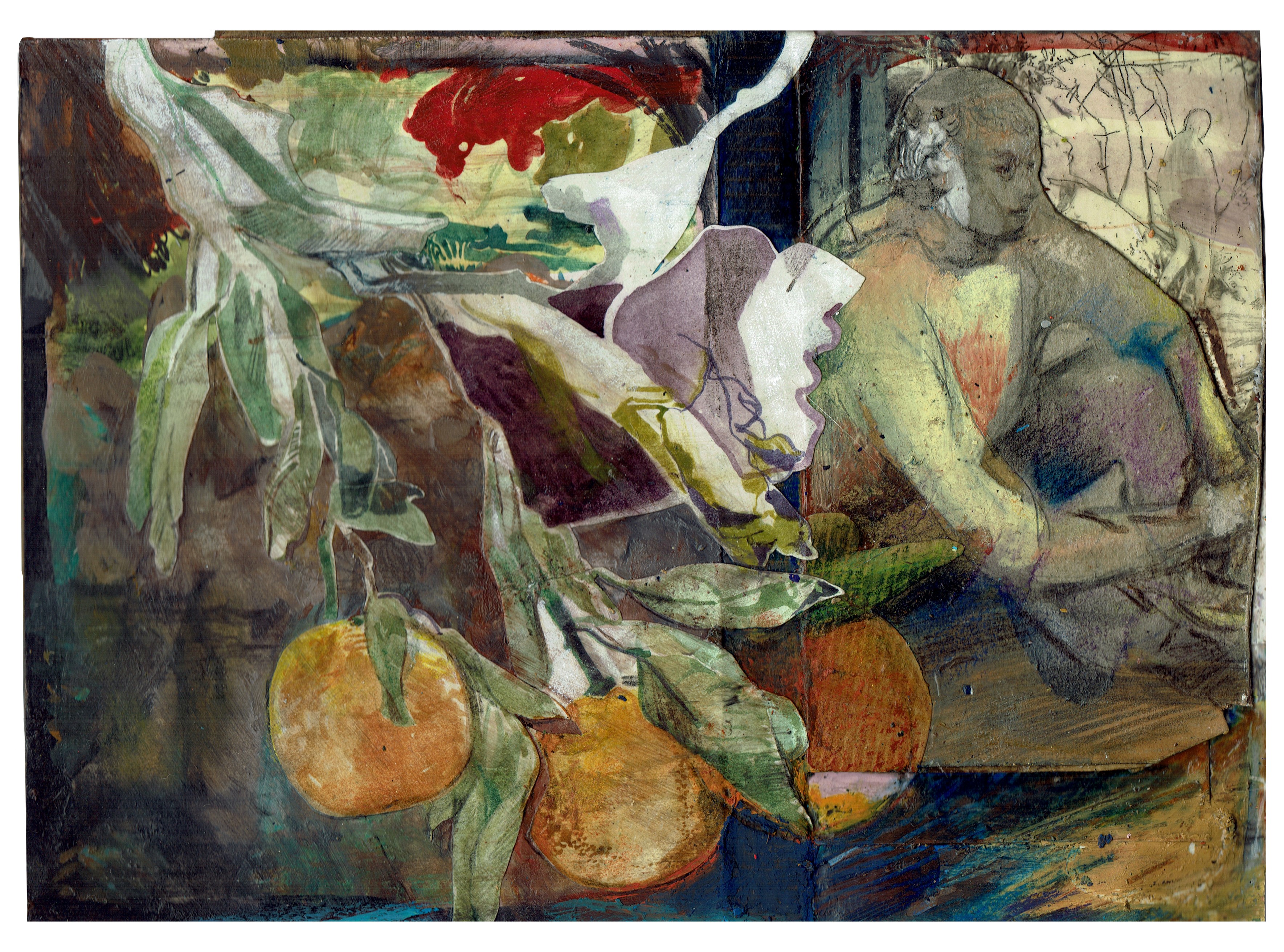 Humming for the siblings, 2020. Mixed media and collage on cardboard, 29 x 22 cm.