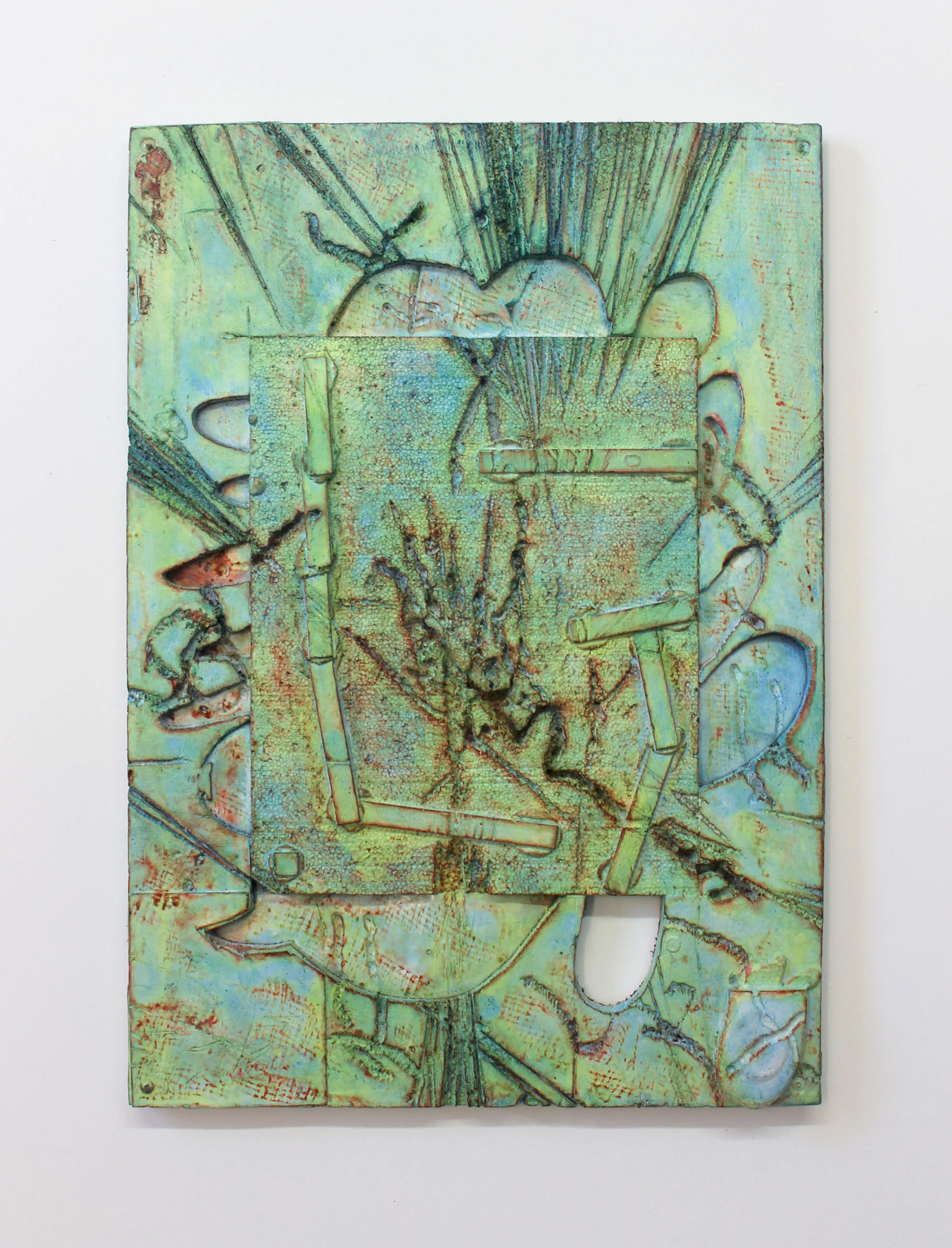 Summer Love, 2021, Hydrocal plaster, burlap, dye and hardware, 32 x 23 inches