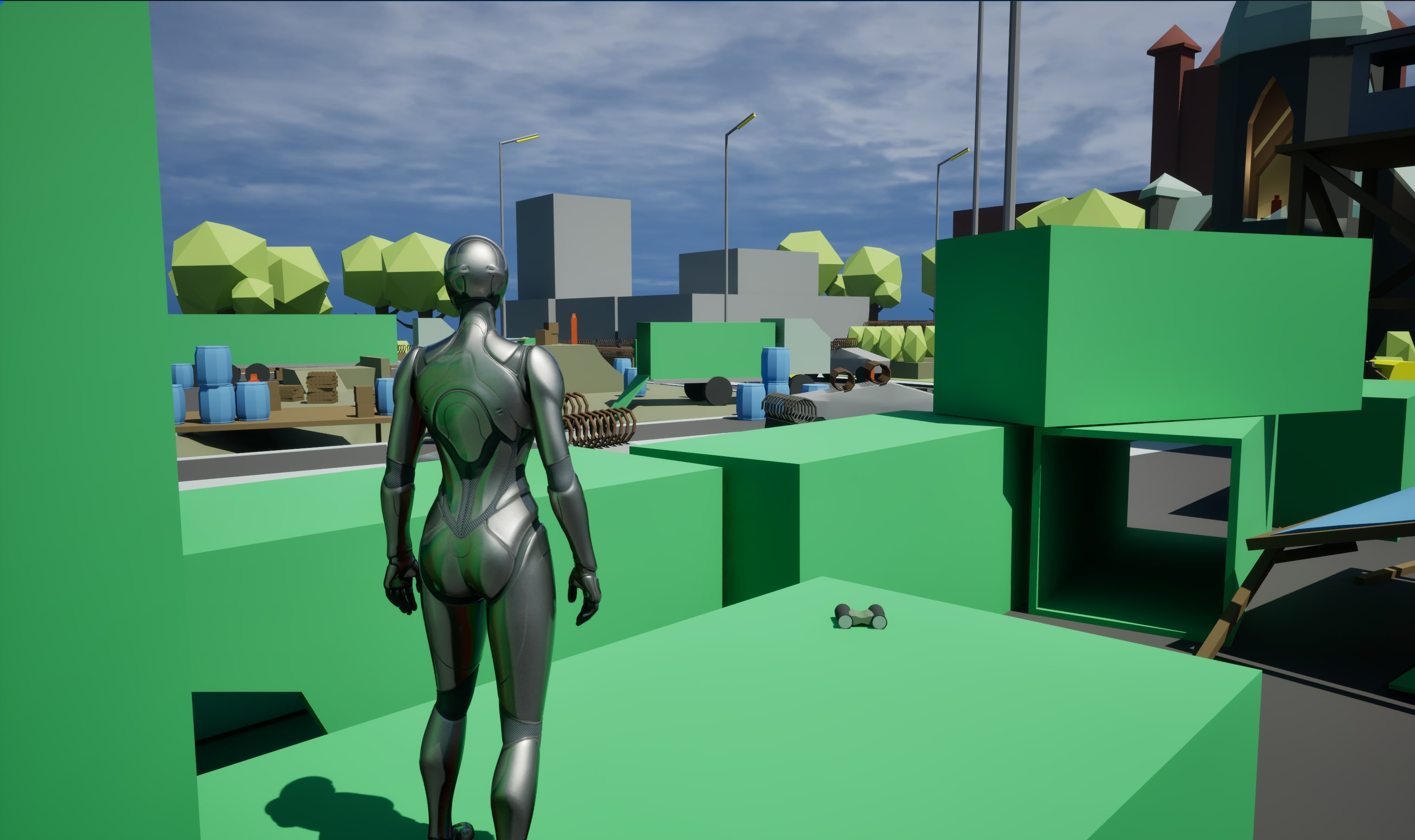 9. On the container top, uses a telescope to scout enemy positions.