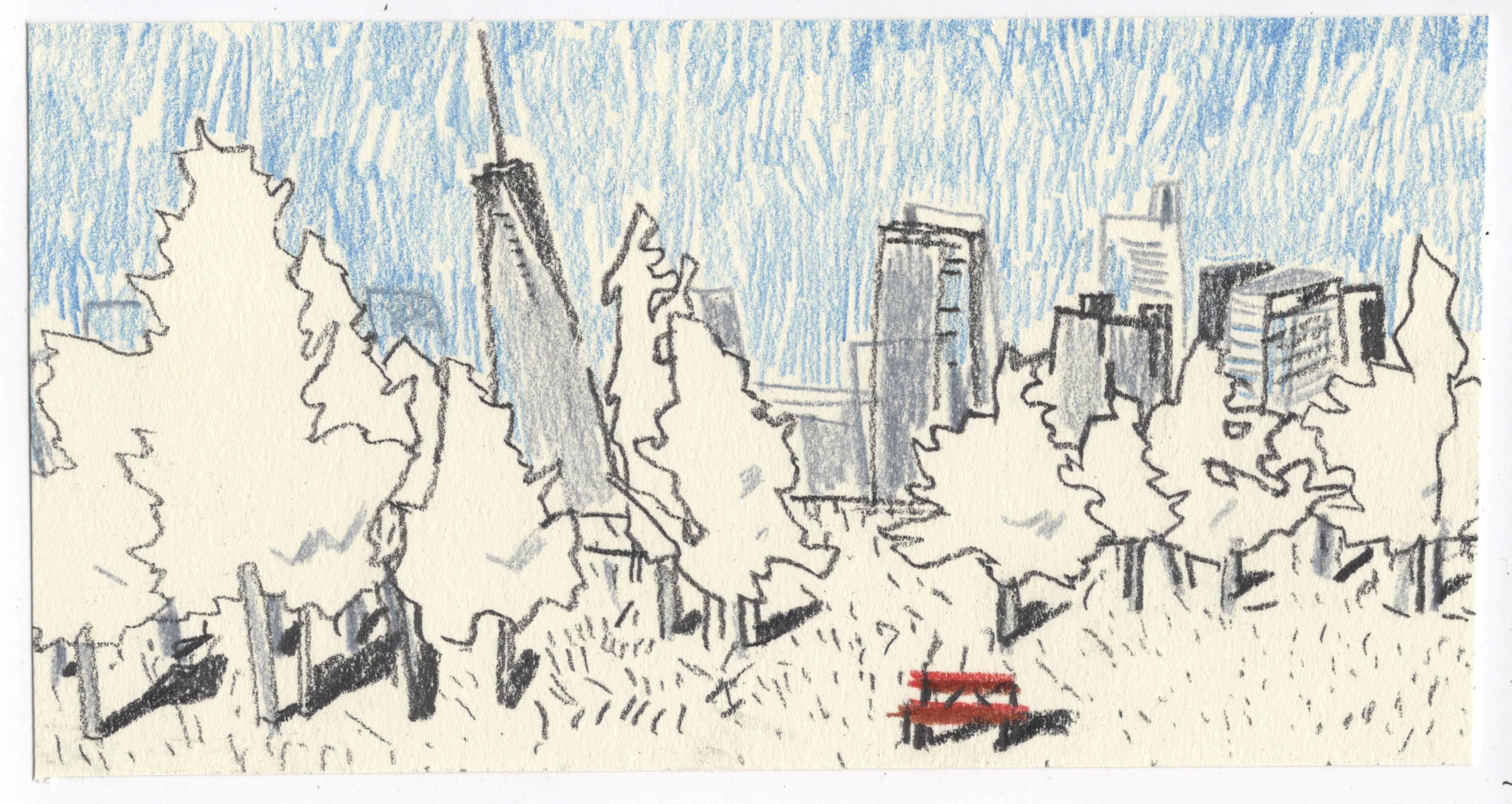 Governor’s Island, Charcoal and color-pencil on paper