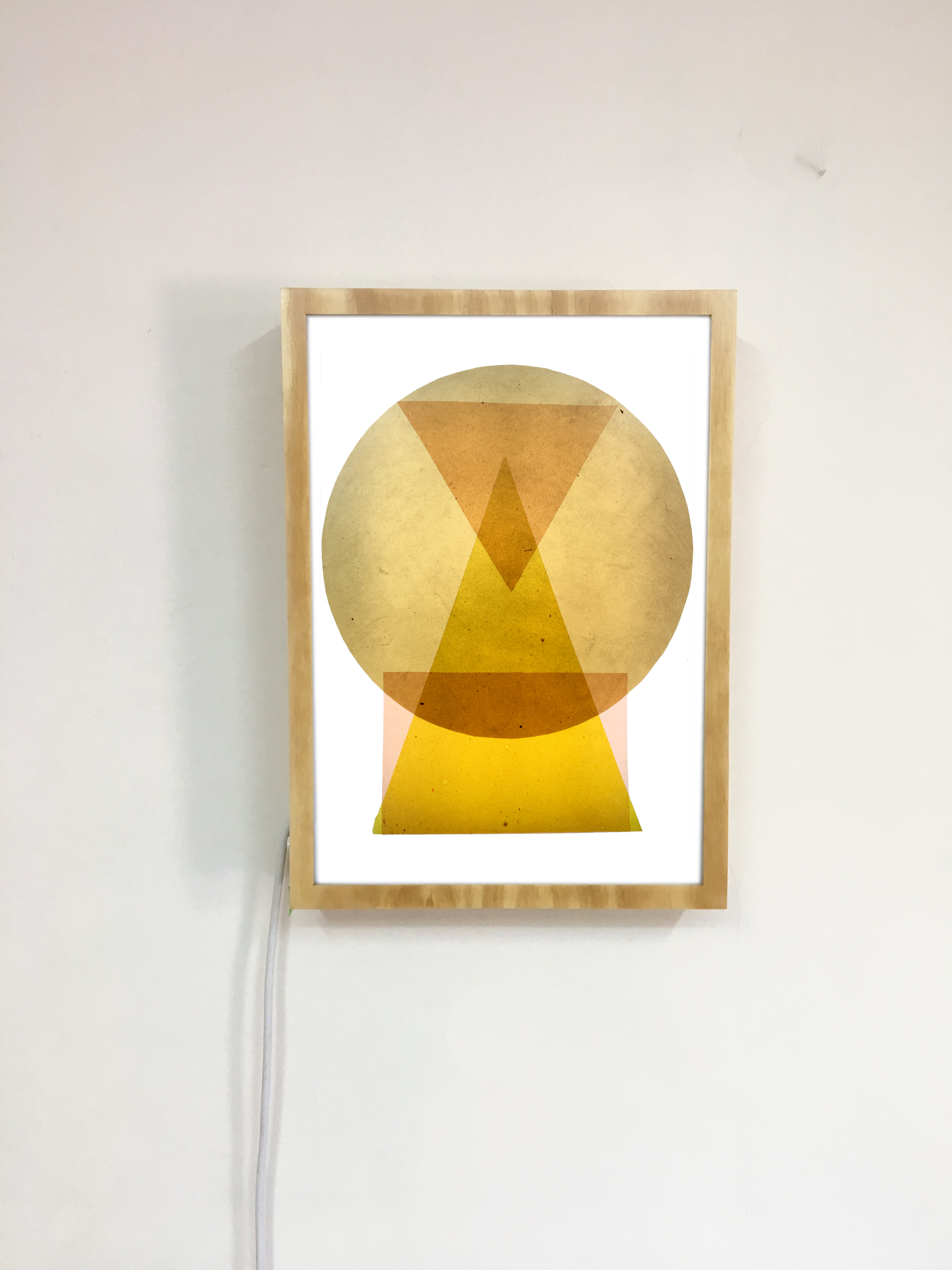 Ventana de Luz #03. Laminas de Bioplasticos y tintas vegetales (curcuma e hierba de san juan.)  Cajas de luz,  retro iluminadas de madera. 30 cm x 42. Valor: 300.000  / VENDIDA