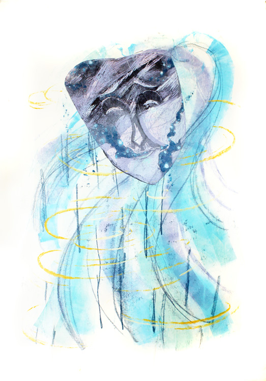 Diffidence, monotype & woodblock relief printing, May 2013, 44" x 30