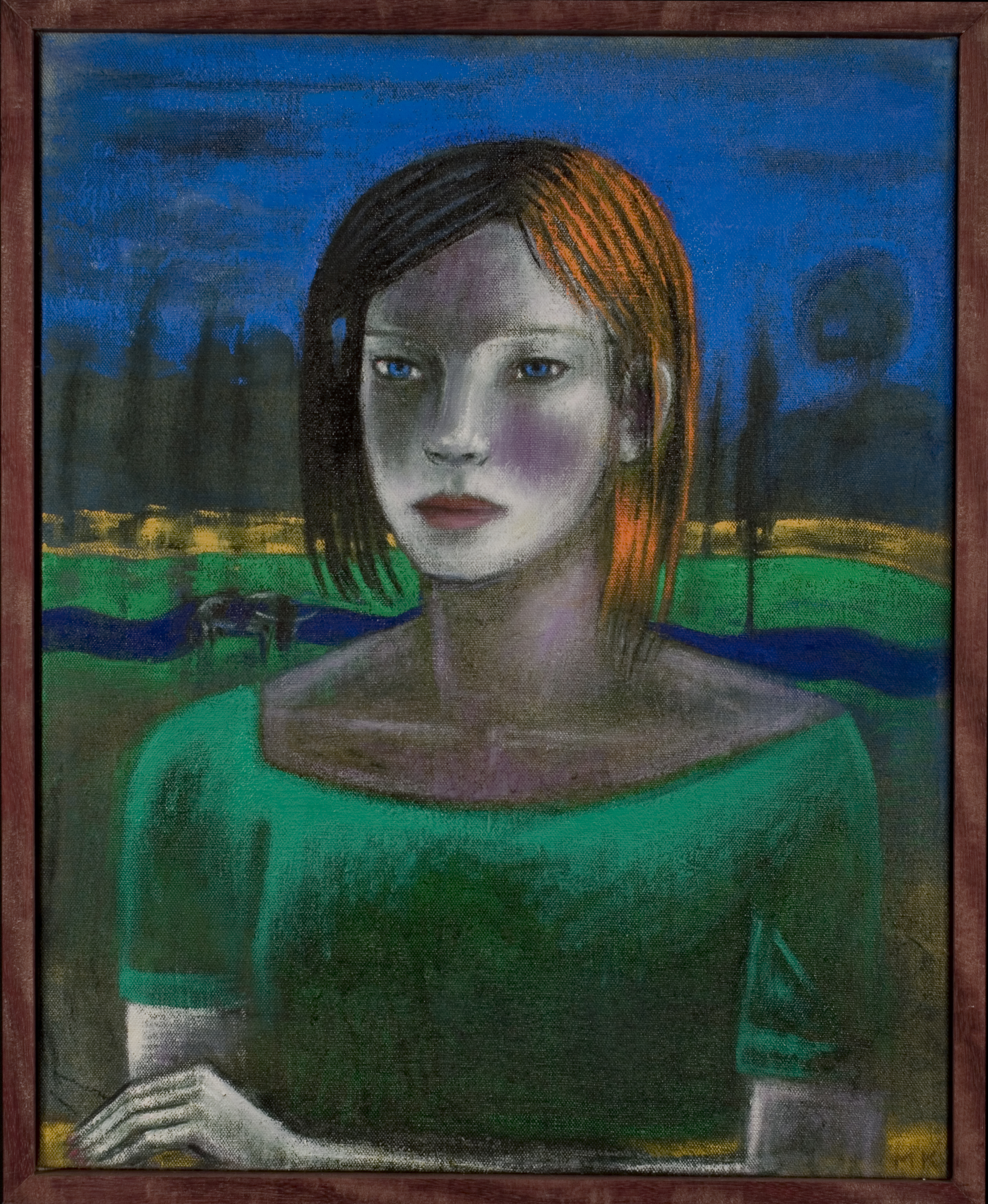 * Woman and Bull in Landscape, 26" x 22" oil on linen