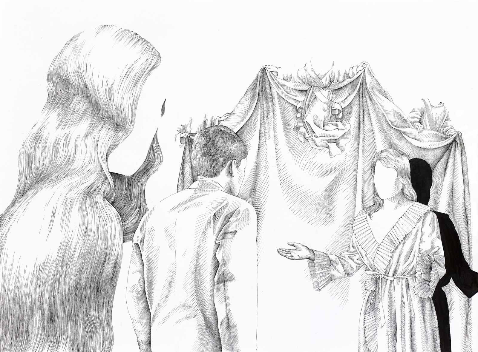 Revelation, 2018, ink on Bristol board, 56 x 76 cm.