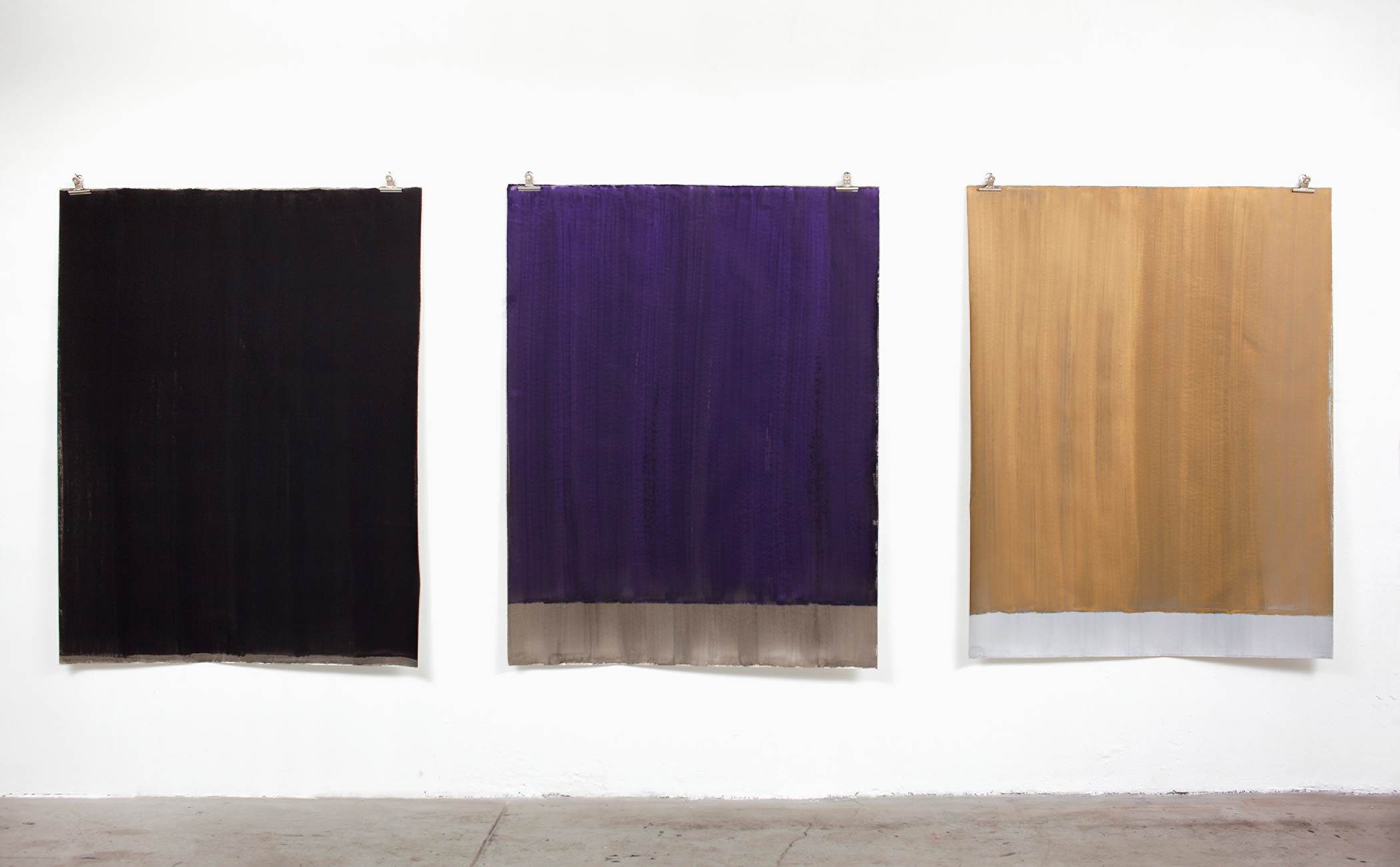 2. o.T., 2012, left: ink, gouache, middle: ink, acrylic right: ink on paper each 165 x 125 cm