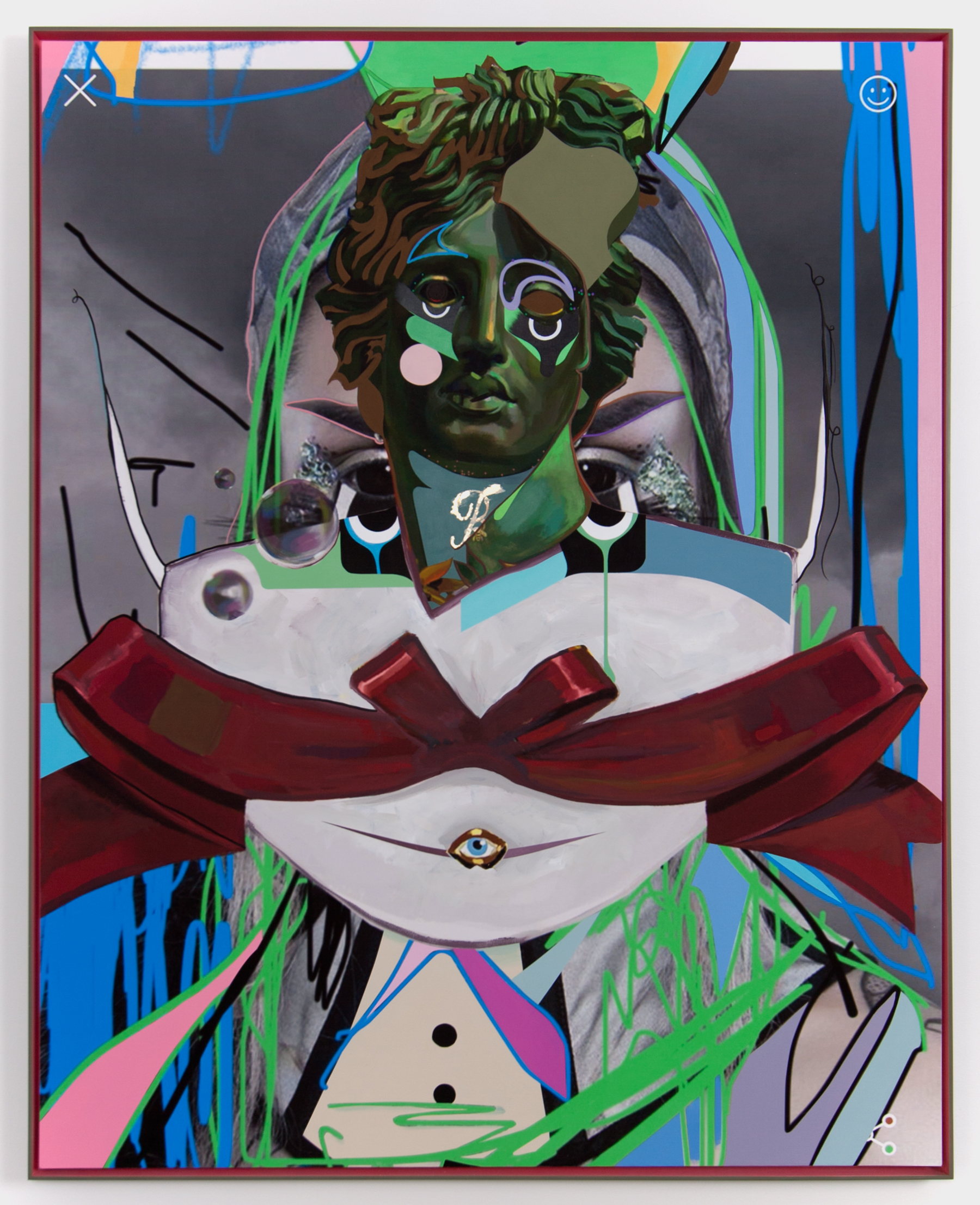 Michael BevilacquaShe's whatever He wants to be, 2018Acrylic on archival printed canvas in artist frame60 x 48 "