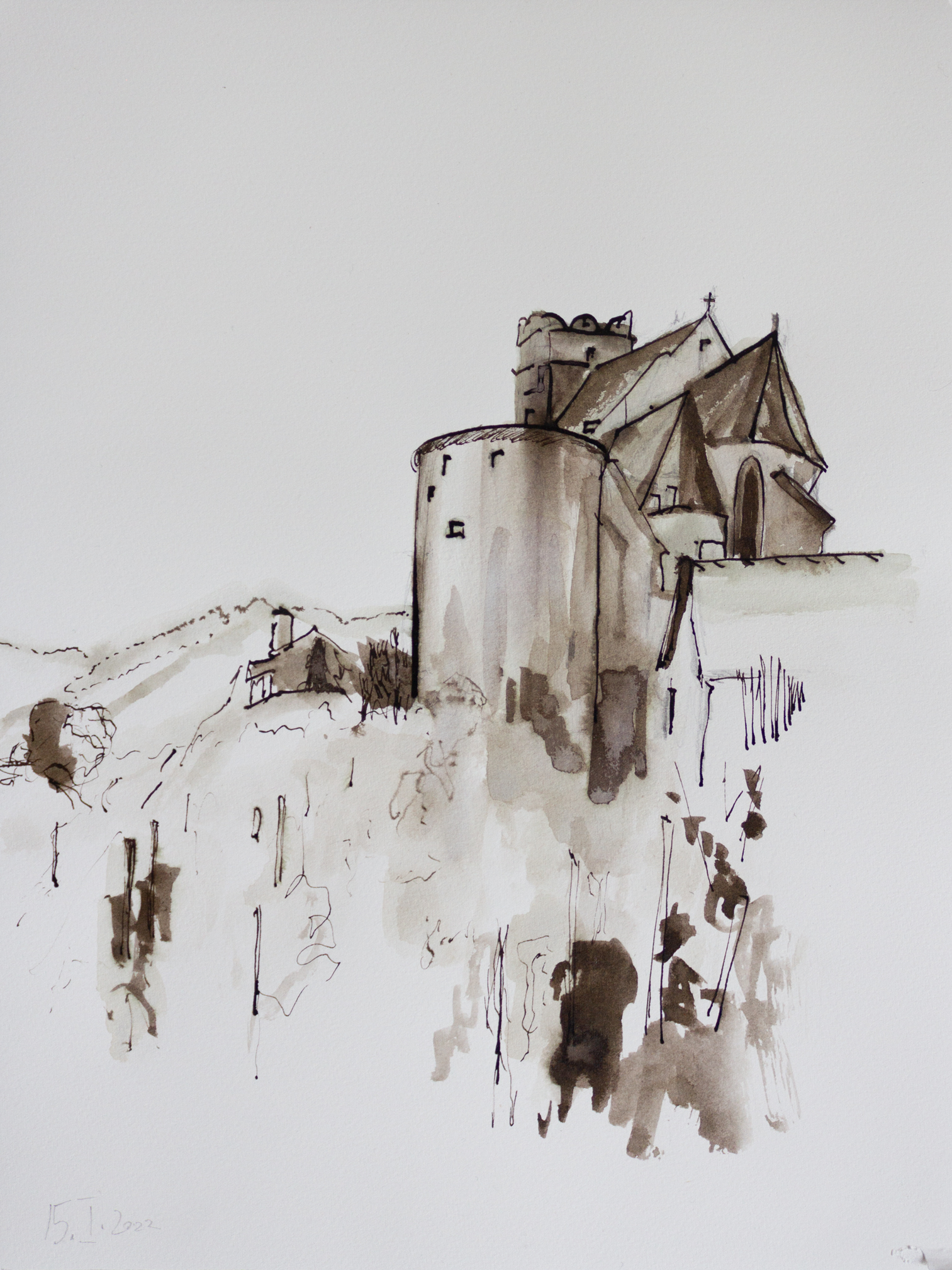 Church of St Michael, Sepia, 2022, 30,5x23cm 