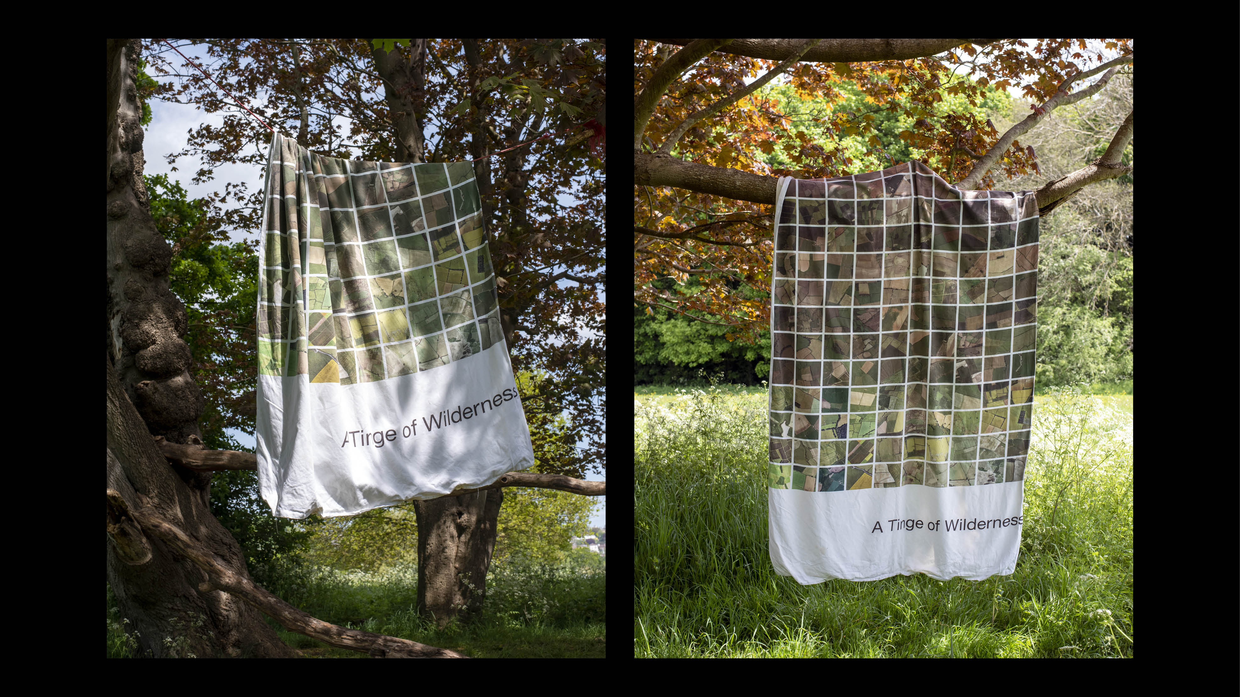 9/40: Installation piece exhibiting scant biodiversity across the UK in the form of a quilt ‘A Tinge of Wilderness’, 2019.