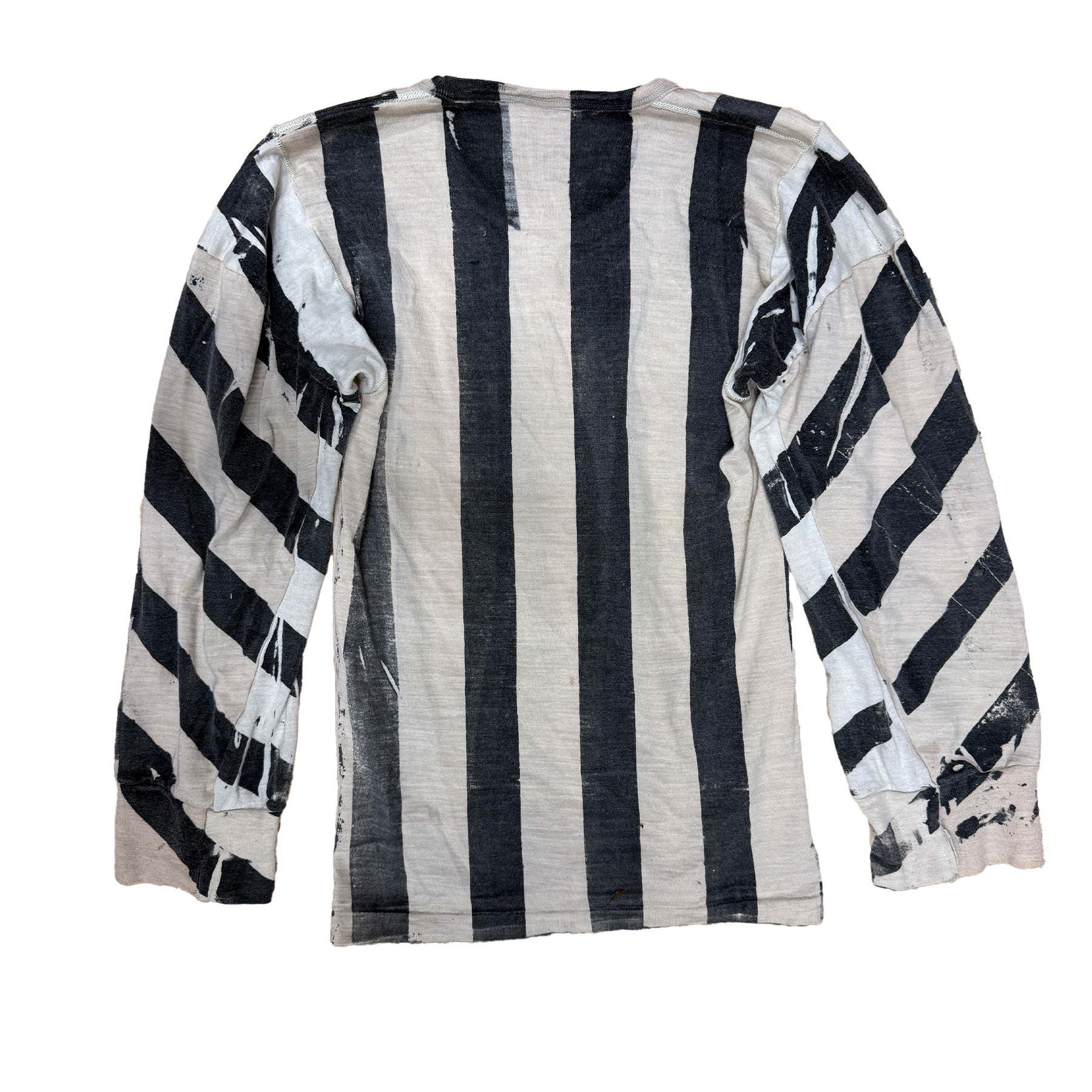 reclaimed vintage surplus thermal shirt tailored to have a boxy fit and wide sleeves. Allover printed with stripes using textile dye