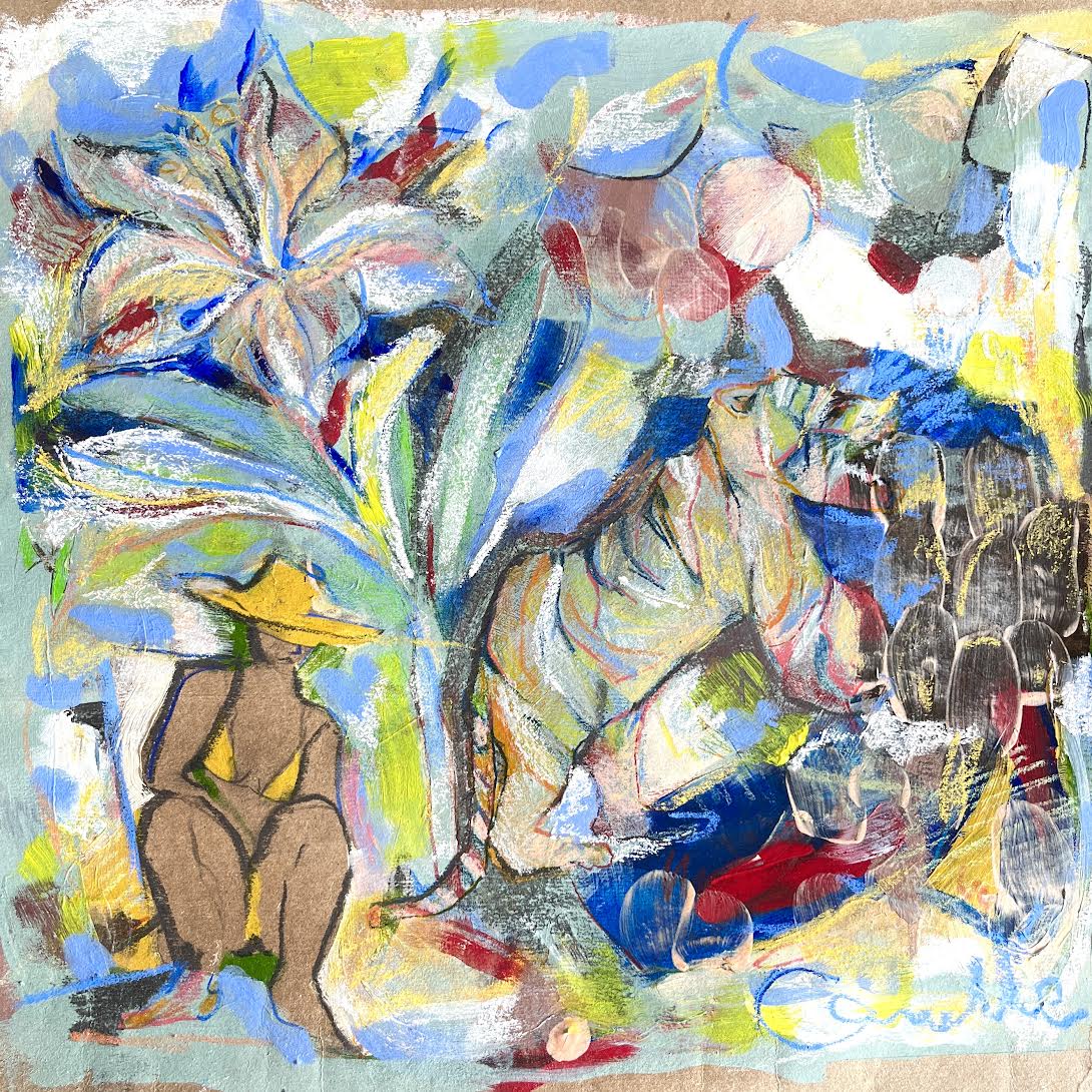 tiger lily, 13x13 acrylic milk paint chalk pencil charcoal on wrapping paper tube.