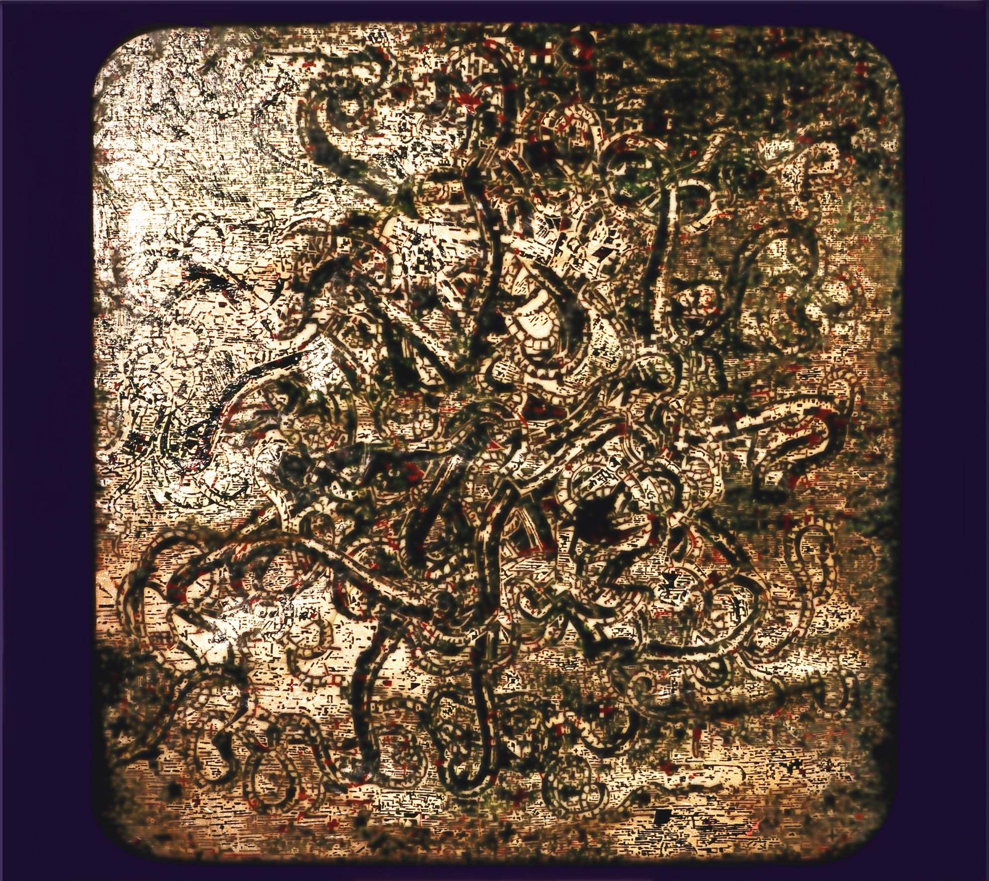 Half a Place, 1991, oil on stretched plastic, over found objects on canvas, handmade frame with pigment, 198cm x 183cm.