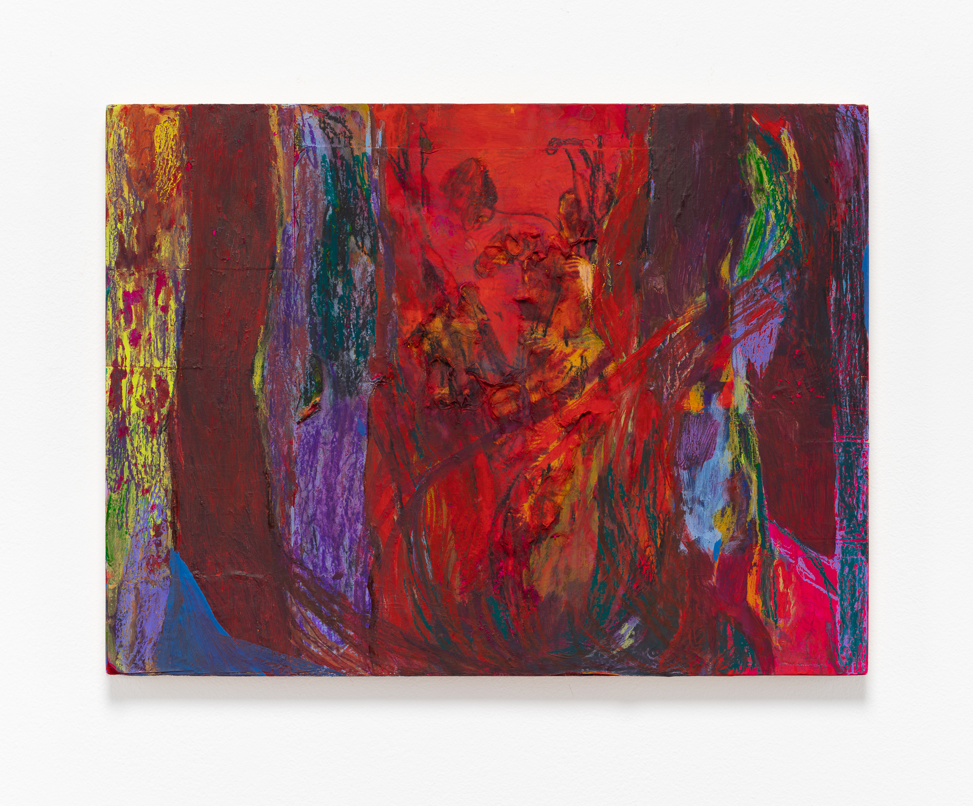 Burned, 16 x 12", gouache and paper on wood panel, 2024