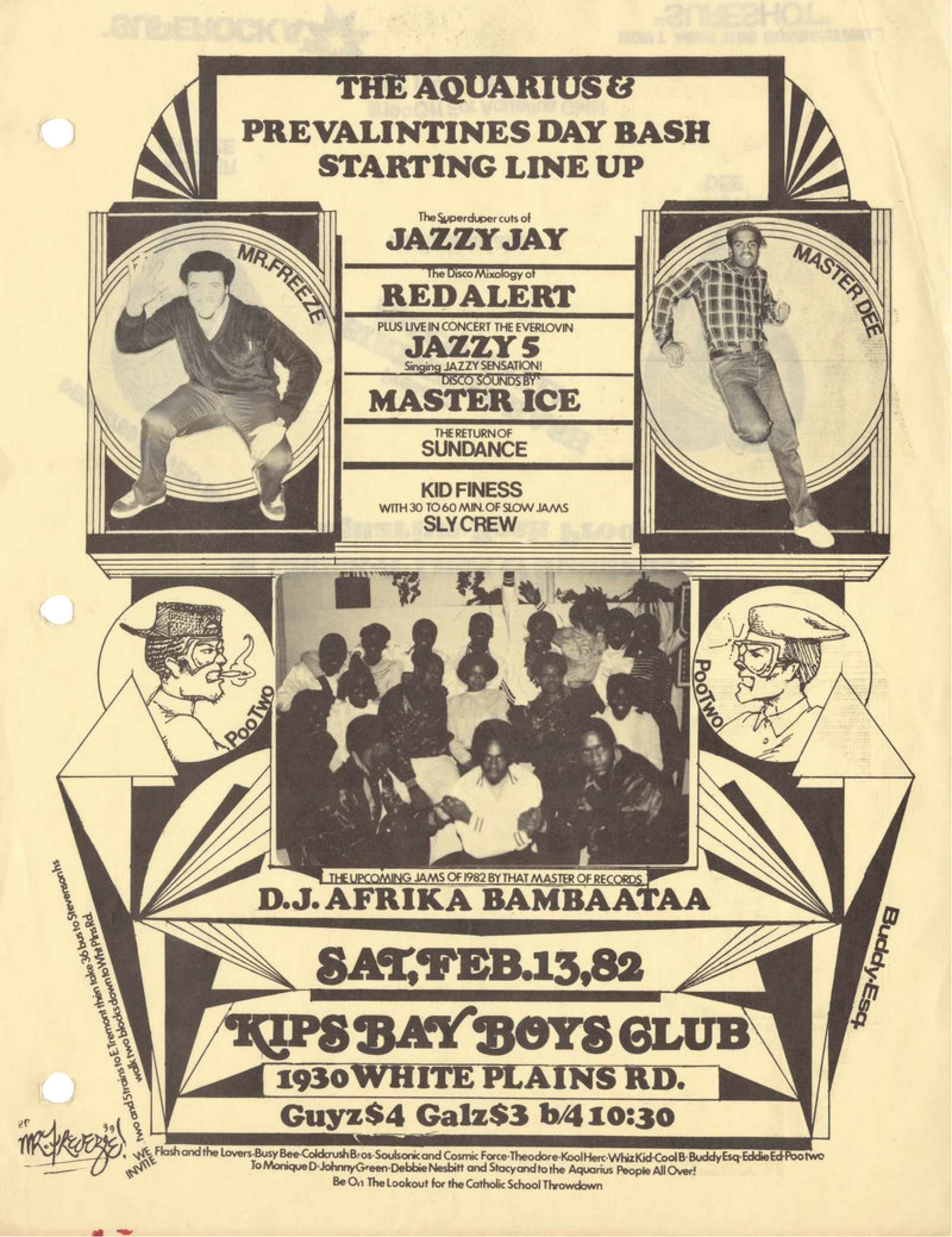 Buddy Esquire, Kips Bay Boys Club, Feb. 13, 1982 Flyer Design, Cornell Hip Hop Collection