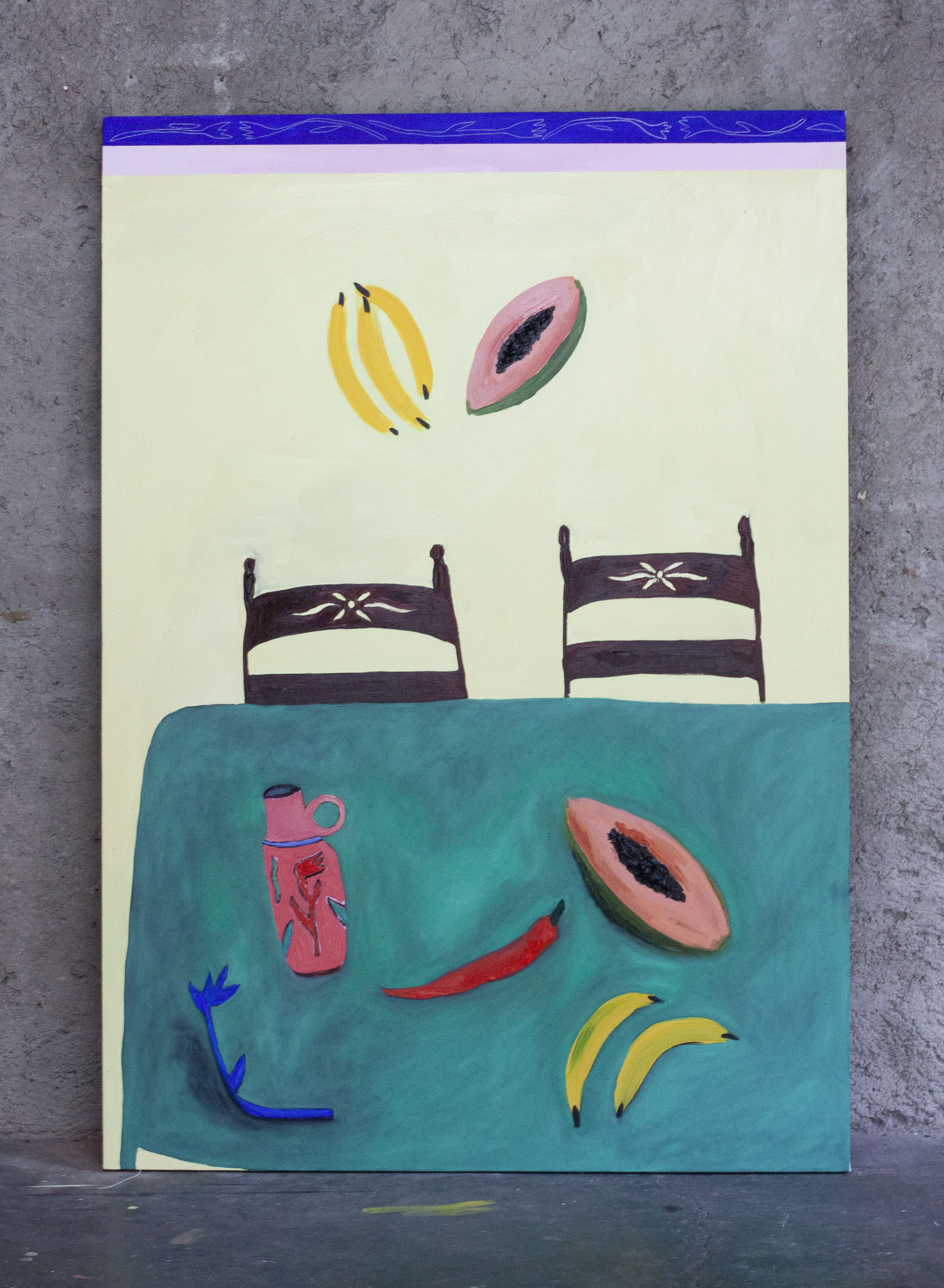 Anico Mostert, Lush Papayas, 2022, oil and acrylic on canvas, 48 x 68 1/10 in / 122 x 173 cm © Anico Mostert