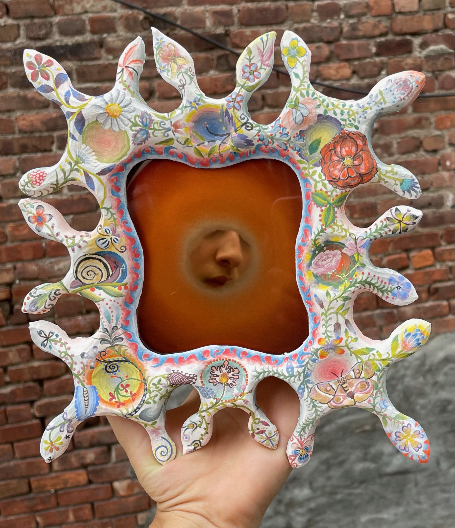I, Too, Gather Their Spiritual Honey Frame, 2021, Porcelain, Underglaze, 10 x 8.75 x 1.75 inches