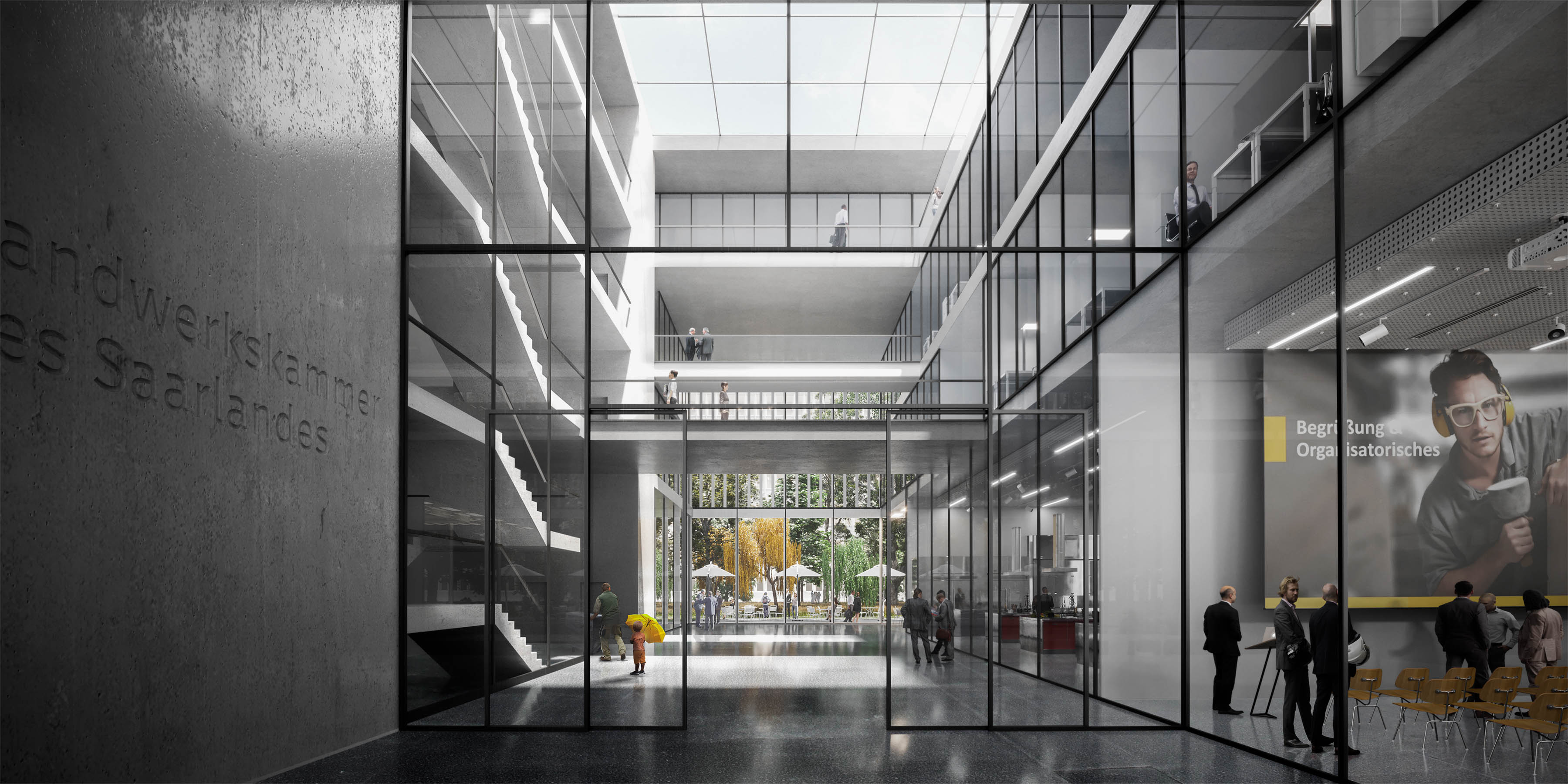 Winning Interior Rendering of the new Handwerkskammer Saar Office Building in Saarbrücken by Gerber Architekten.