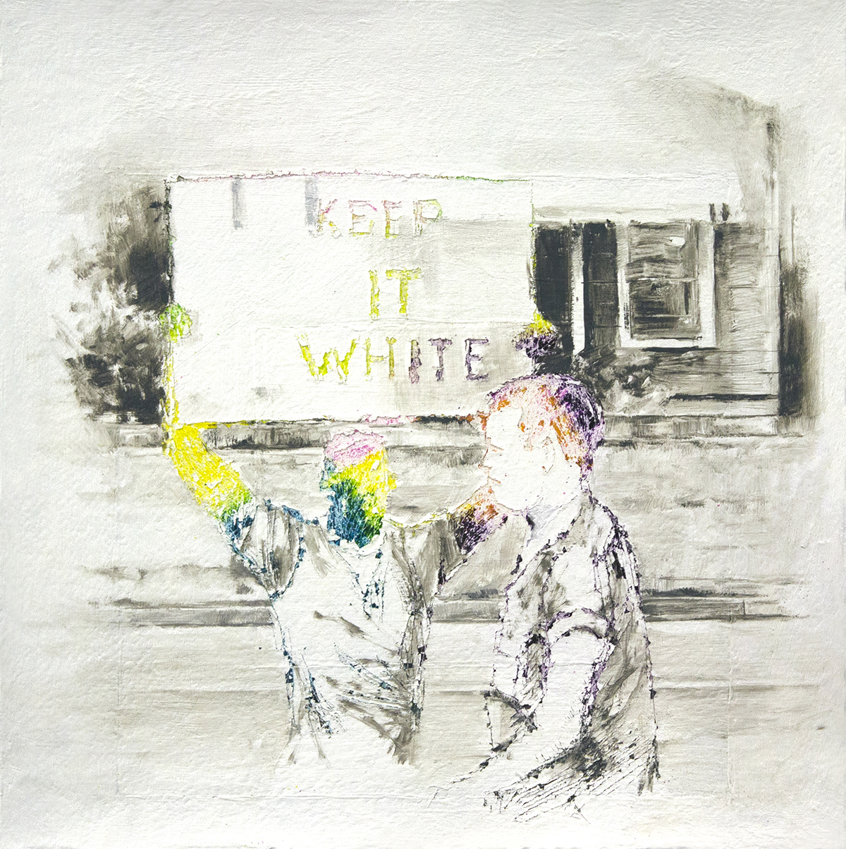 KEEP IT WHITE – 10”x10” – Oil, crayon on watercolor paper