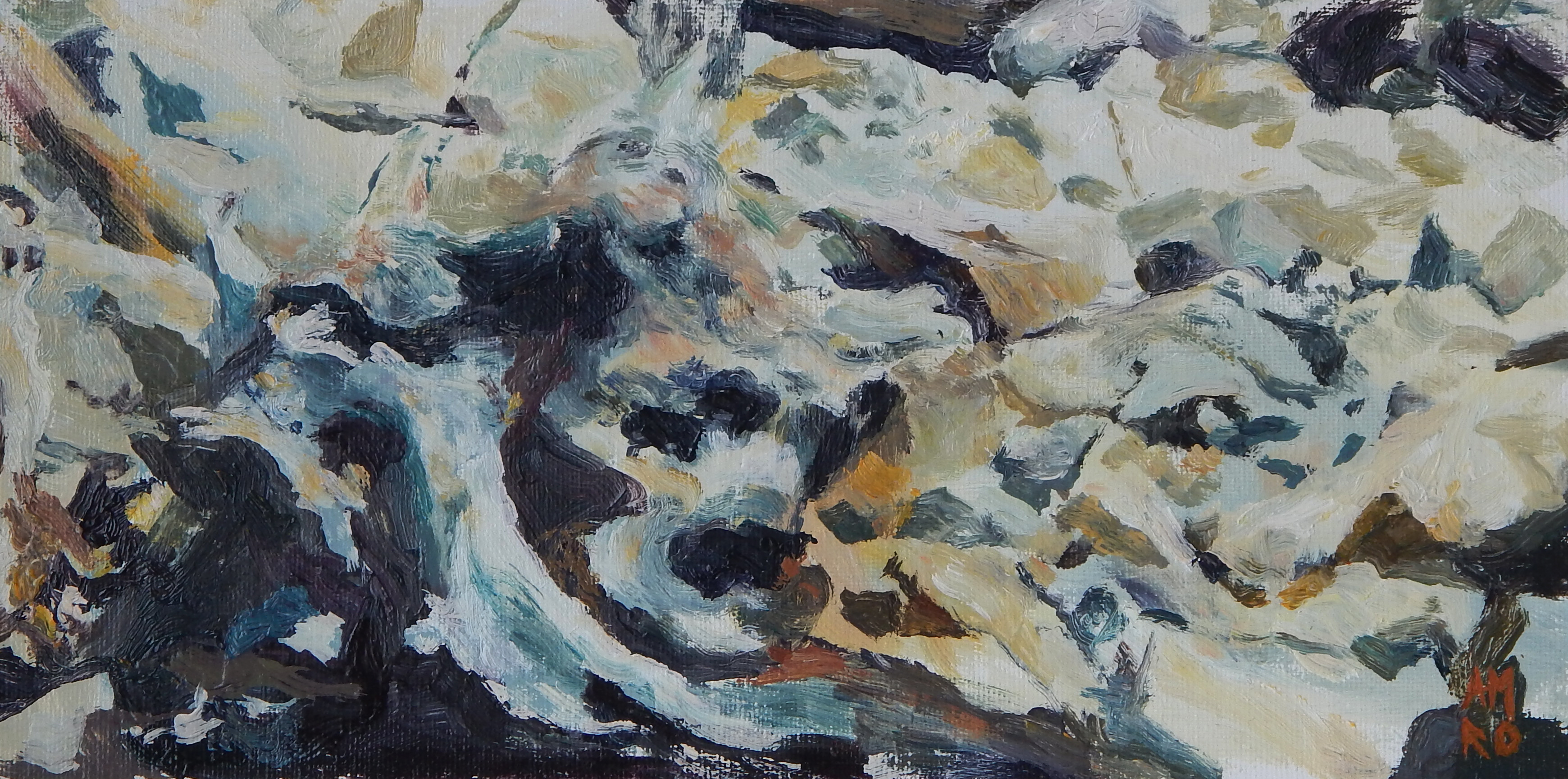 Textura piedras y tronco - 15x30 cm- óleo sobre tabla