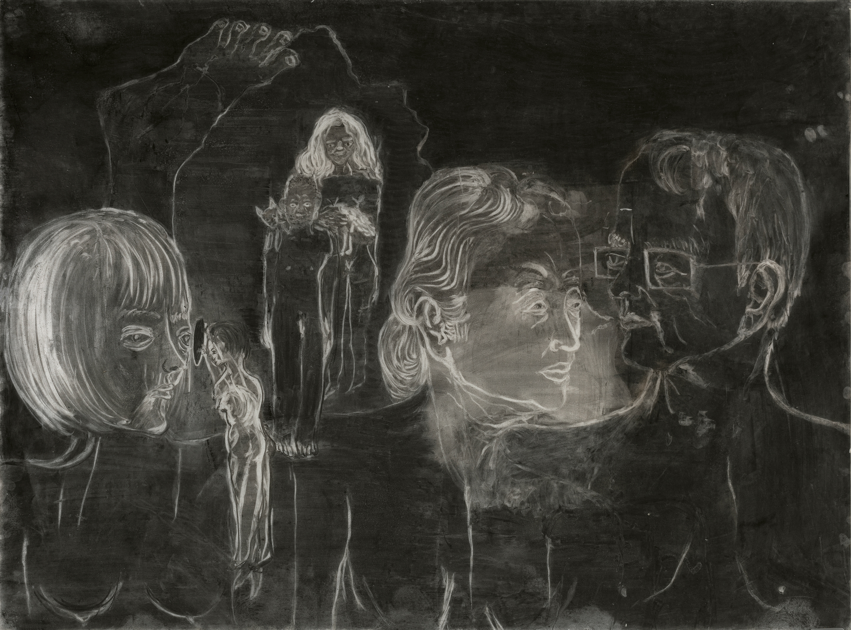 I Suddenly See My Past, 120 x 90 cm, charcoal, wax on transparent paper, 2019