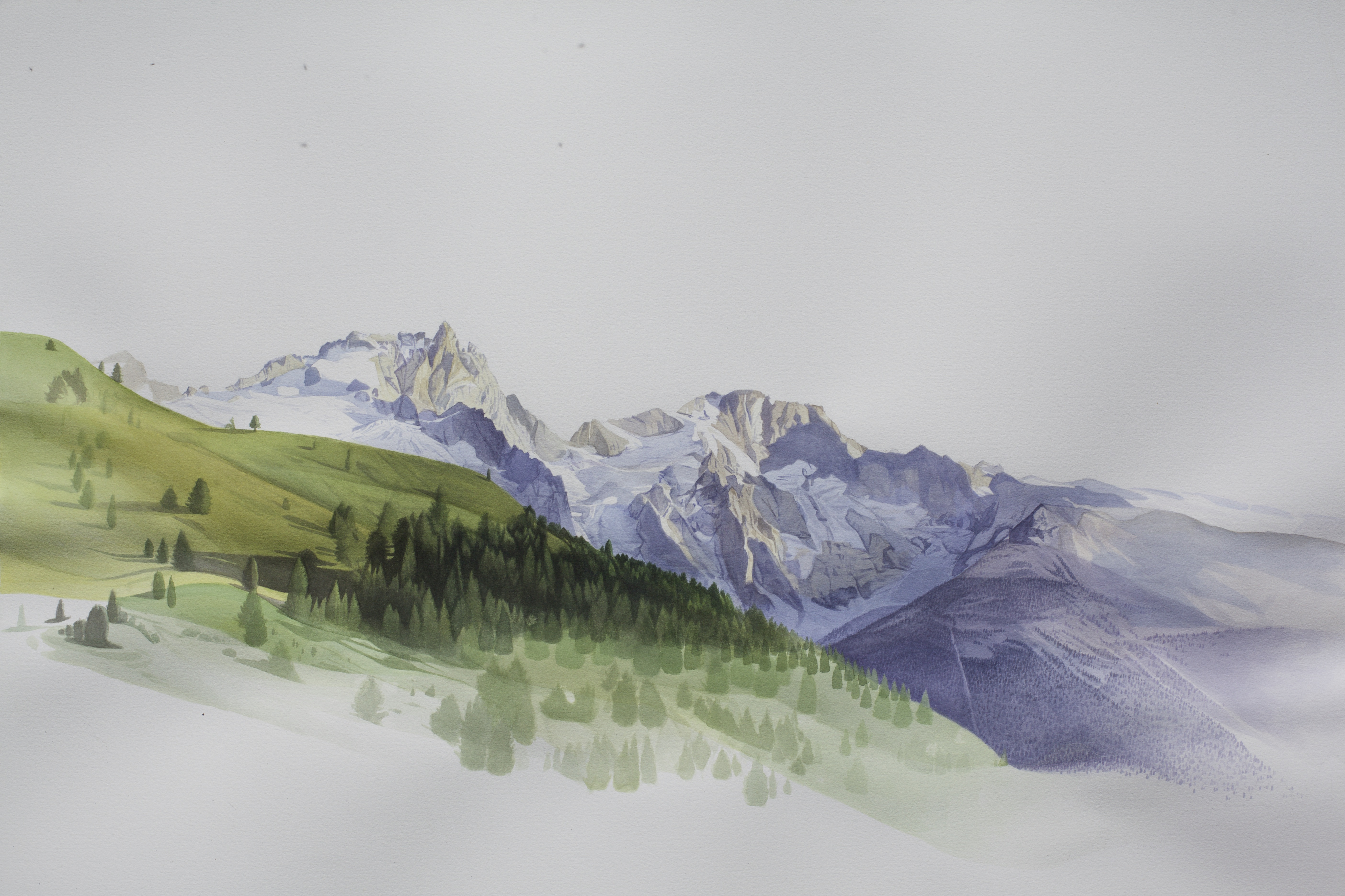 La Meije (aquarelle, 56x76cm, &eacute;t&eacute; 2024)